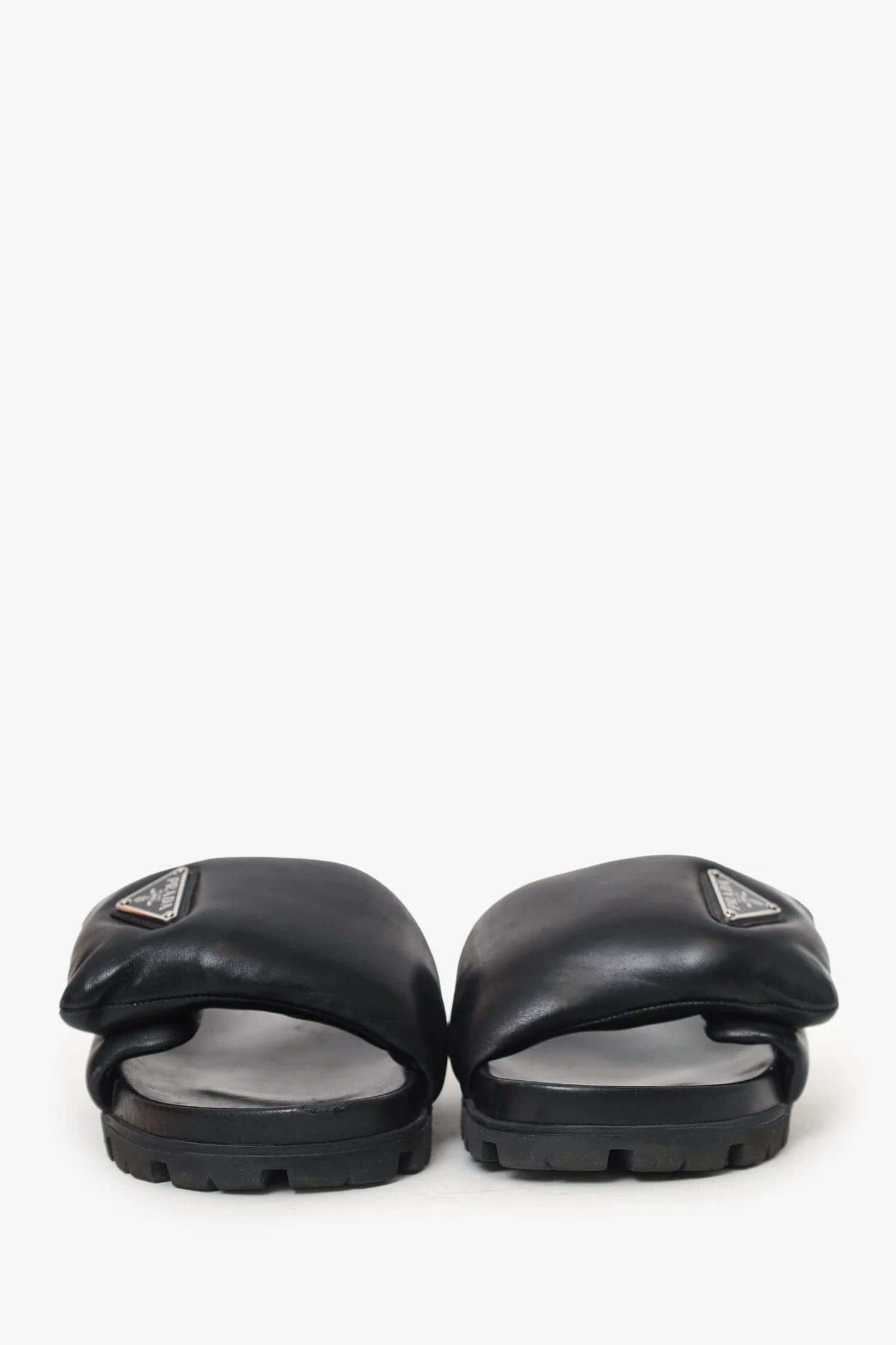 Prada Black Leather Padded Triangle Slides Size 35 - Image 3