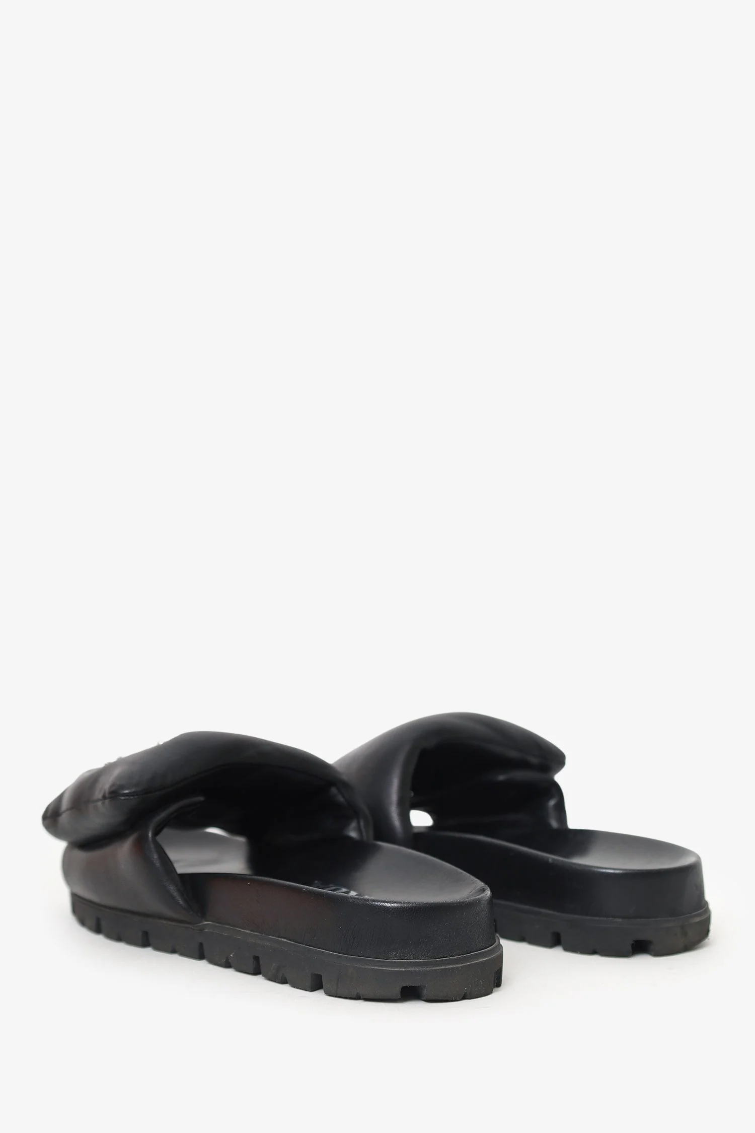 Prada Black Leather Padded Triangle Slides Size 35 - Image 4