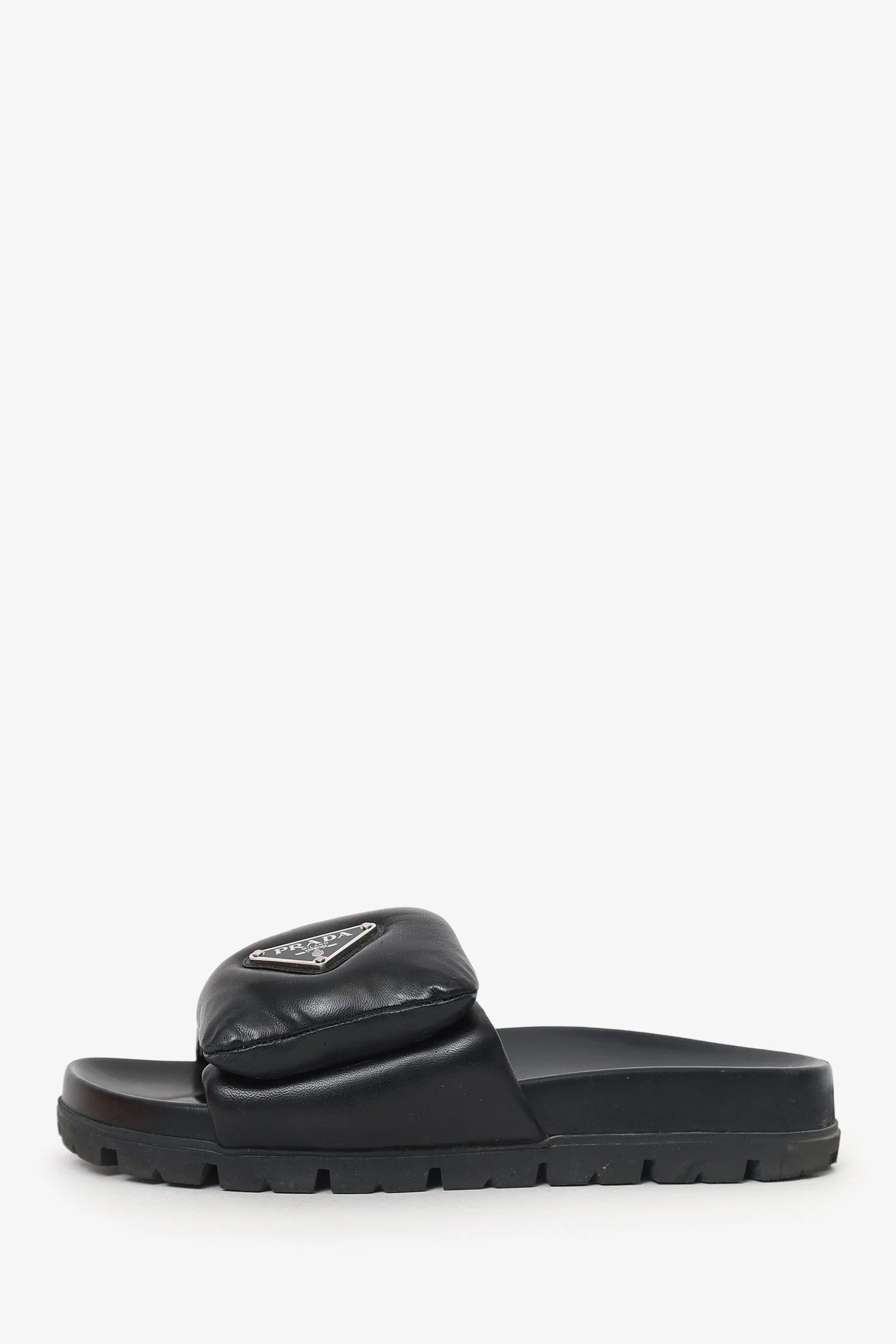 Prada Black Leather Padded Triangle Slides Size 35 - Image 5