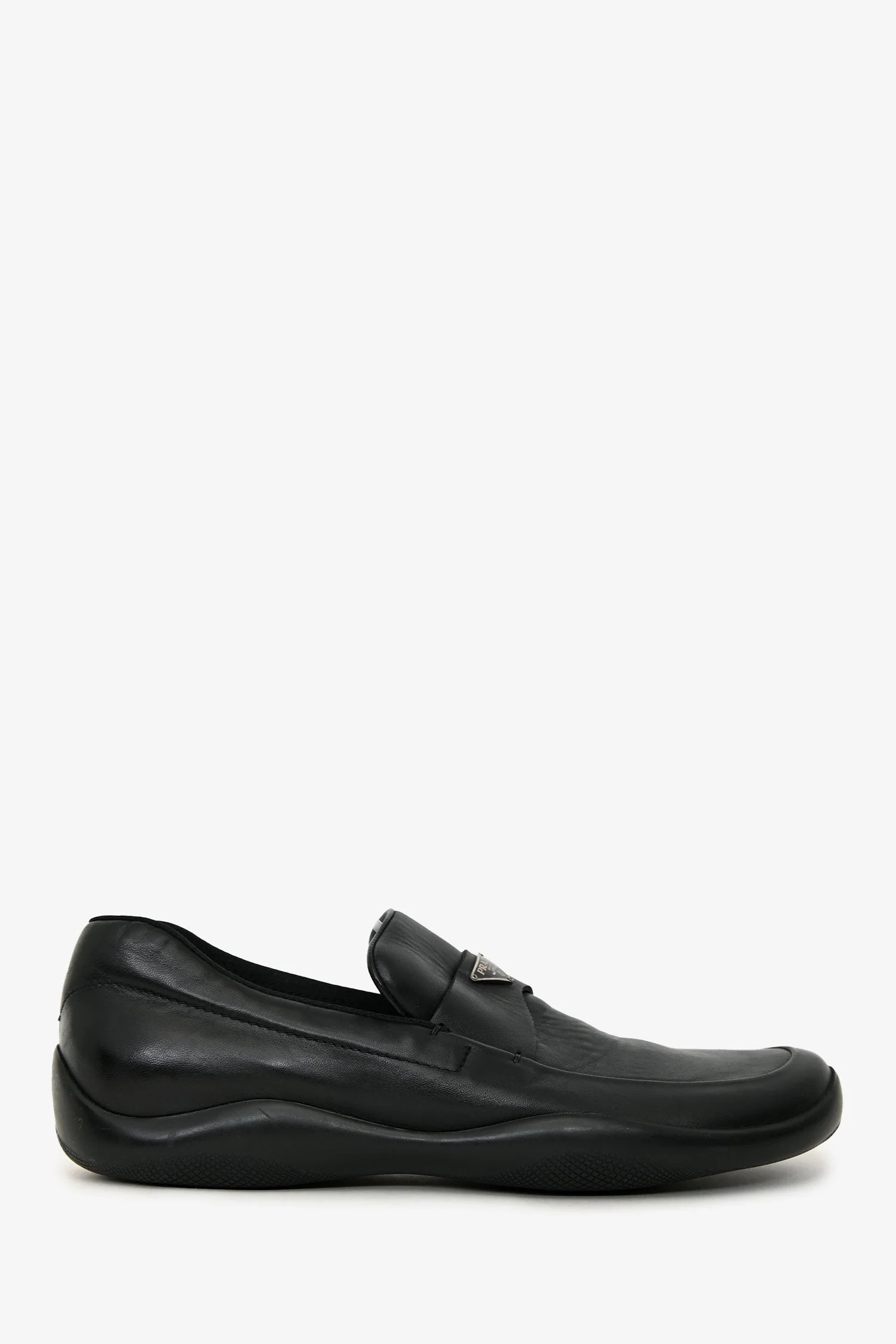 Prada Black Leather Round Toe Loafers Size 9 Mens
