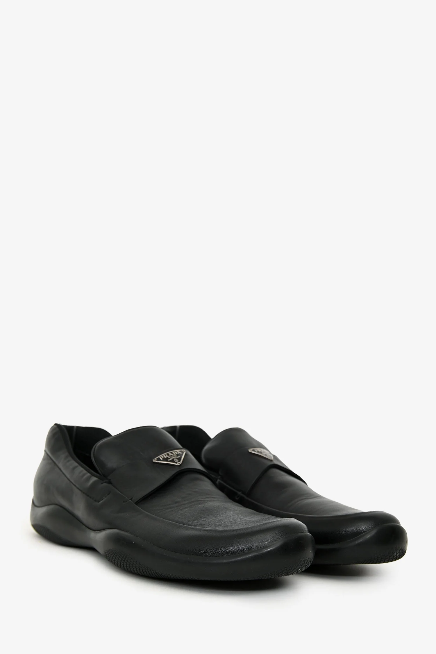 Prada Black Leather Round Toe Loafers Size 9 Mens - Image 2