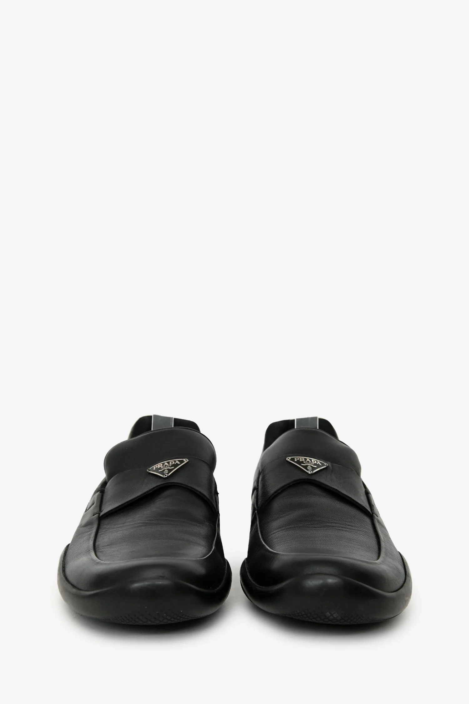 Prada Black Leather Round Toe Loafers Size 9 Mens - Image 3