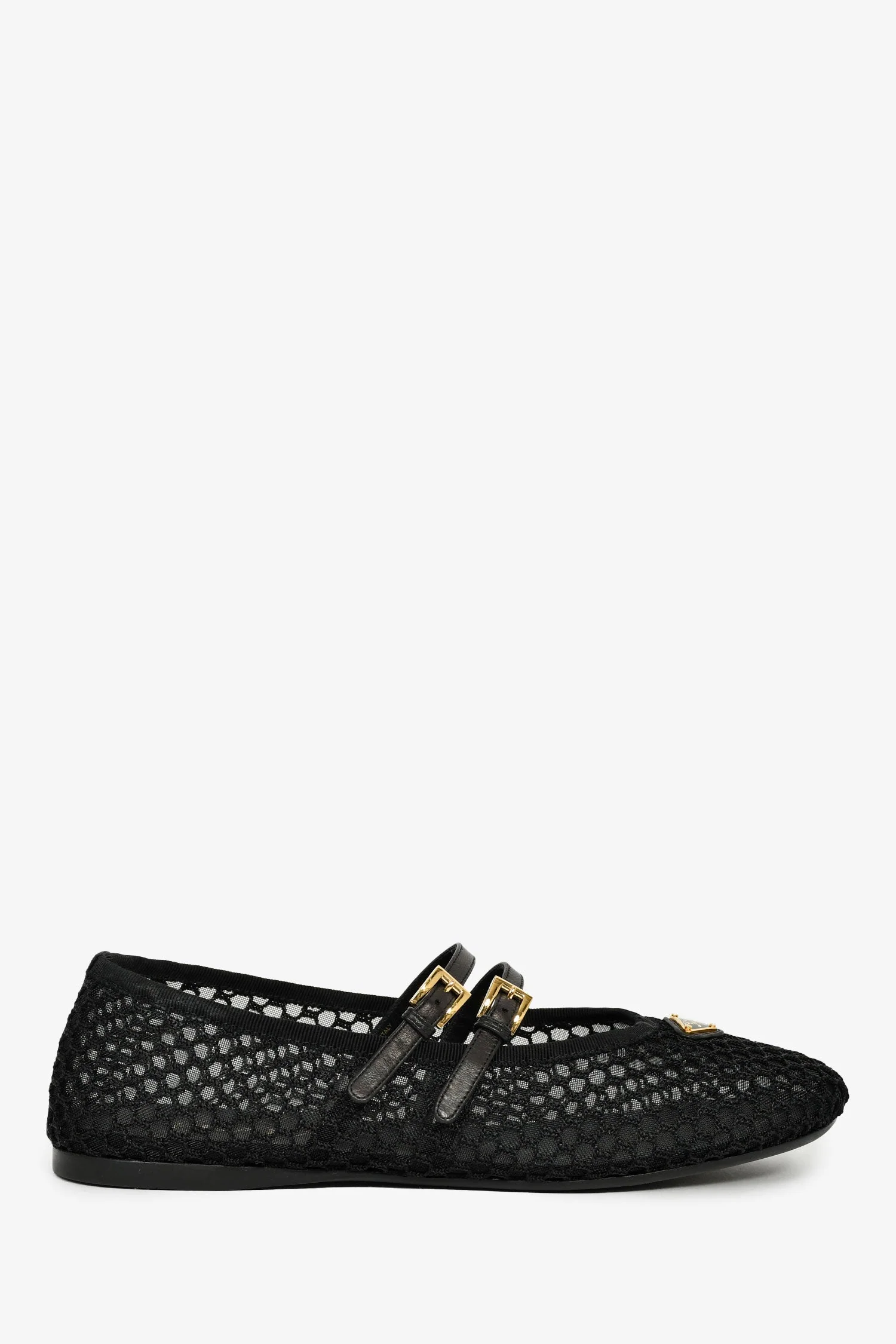 Prada Black Mesh Logo Ballerina Flats Size 39.5