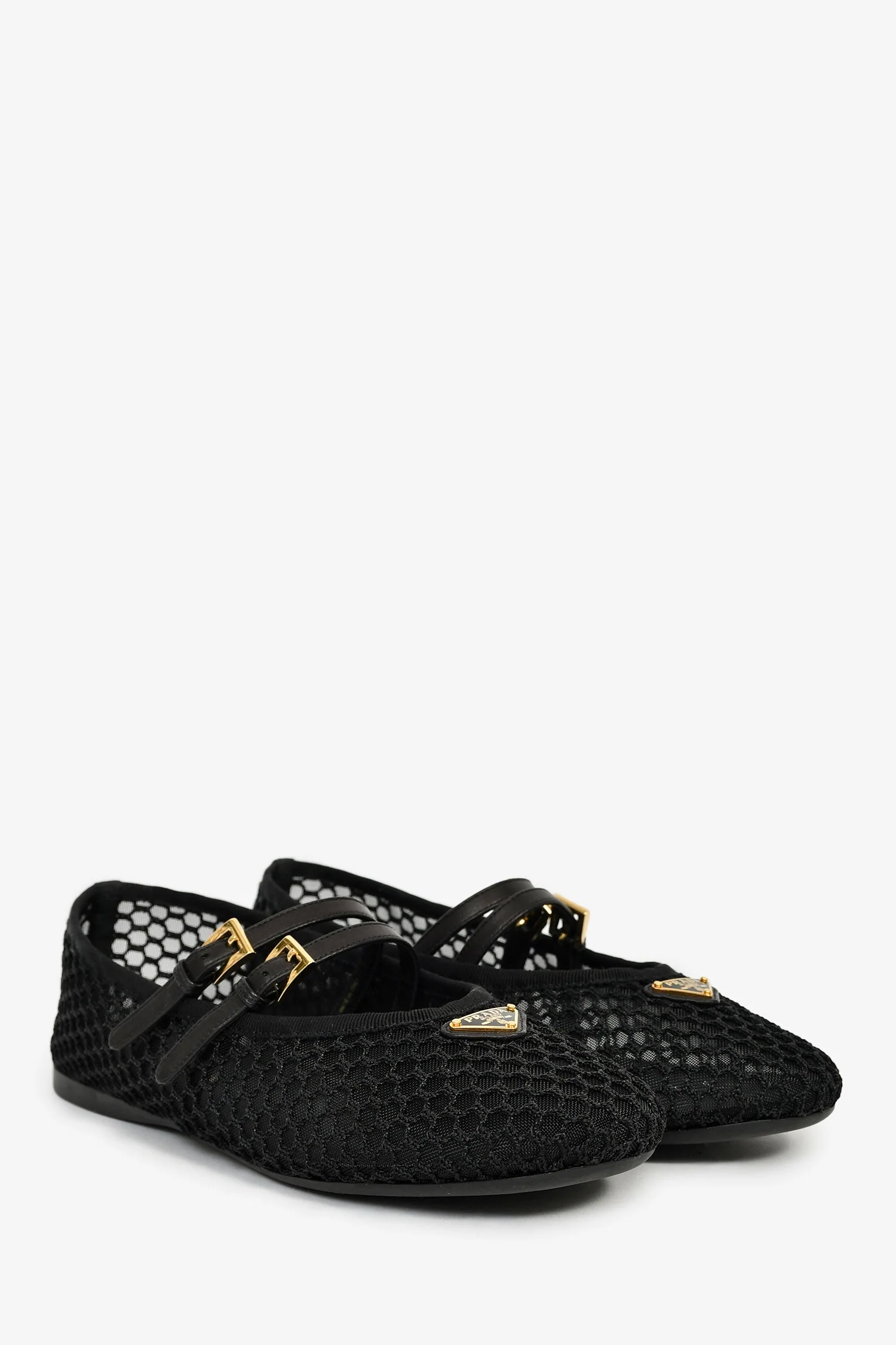Prada Black Mesh Logo Ballerina Flats Size 39.5 - Image 2
