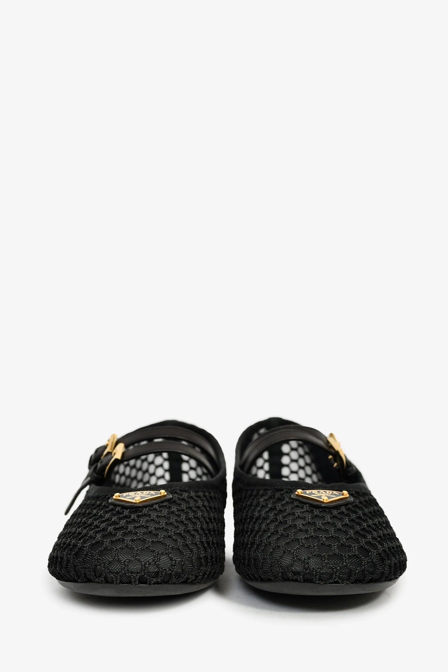 Prada Black Mesh Logo Ballerina Flats Size 39.5 - Image 3