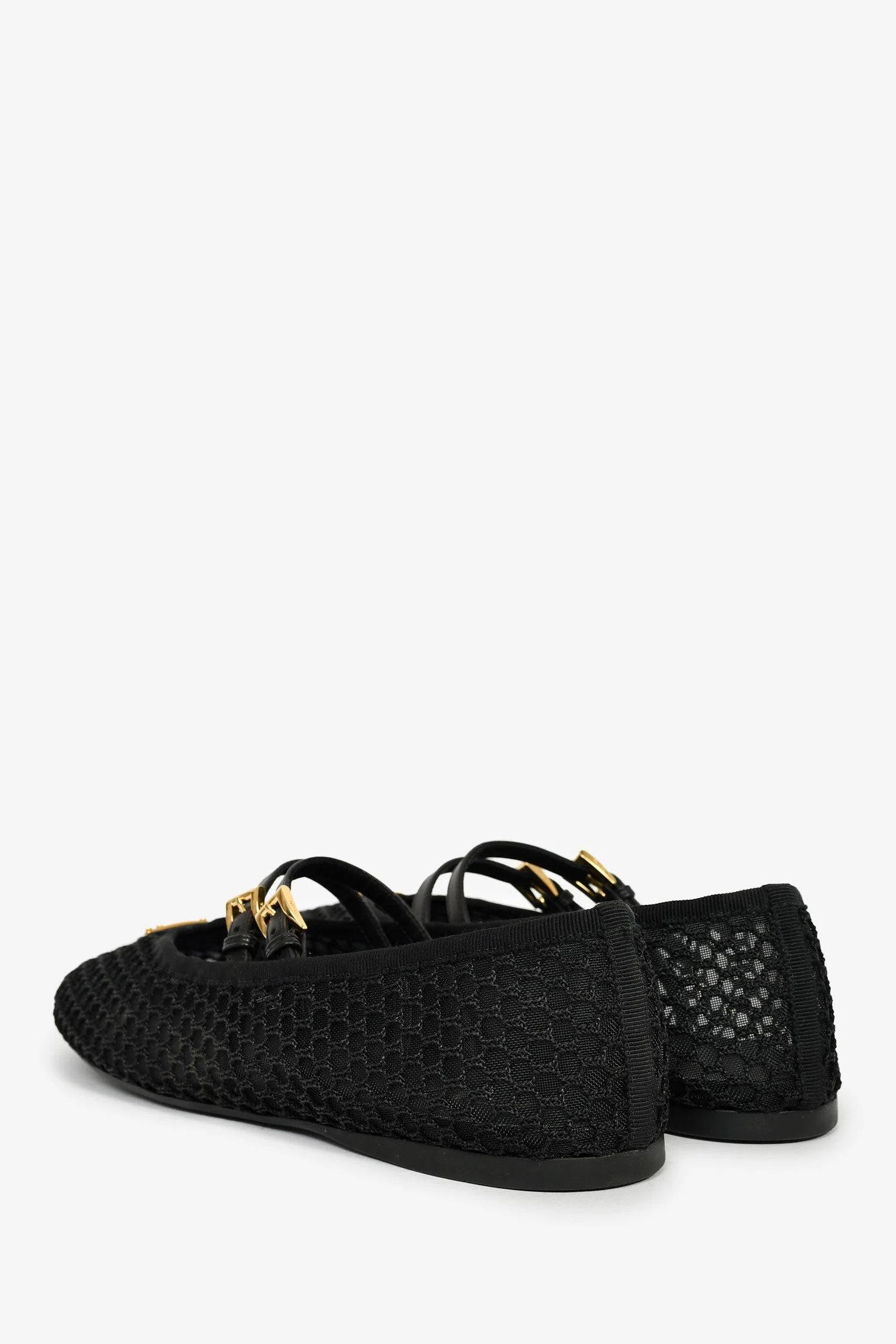 Prada Black Mesh Logo Ballerina Flats Size 39.5 - Image 4