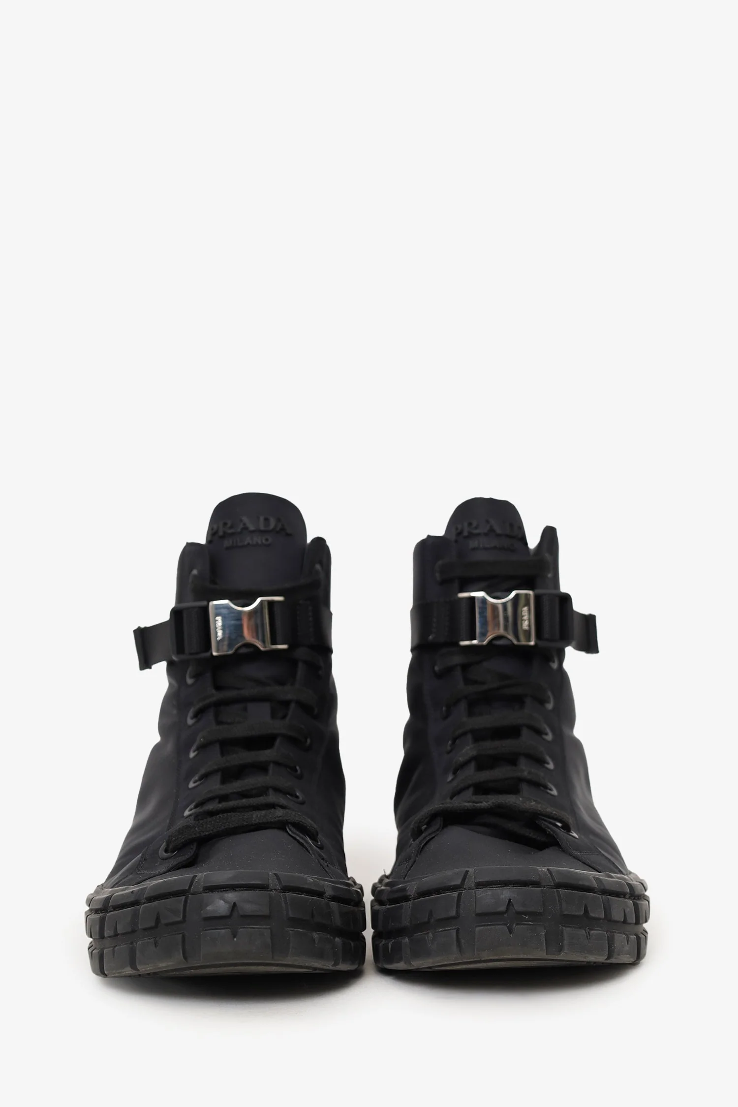 Prada Black Nylon Buckle Detail High Top Sneakers Size 10 Mens - Image 3