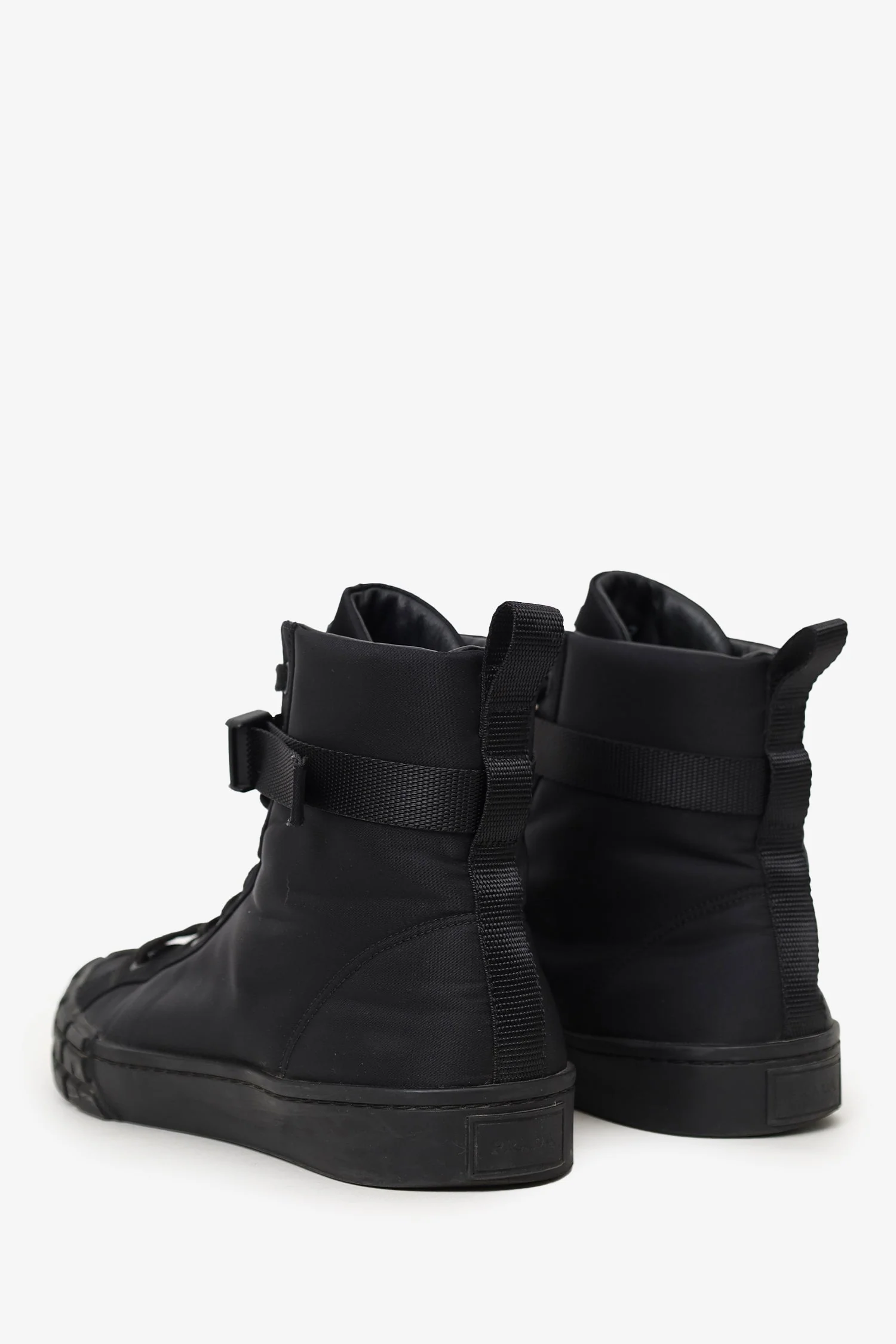 Prada Black Nylon Buckle Detail High Top Sneakers Size 10 Mens - Image 4