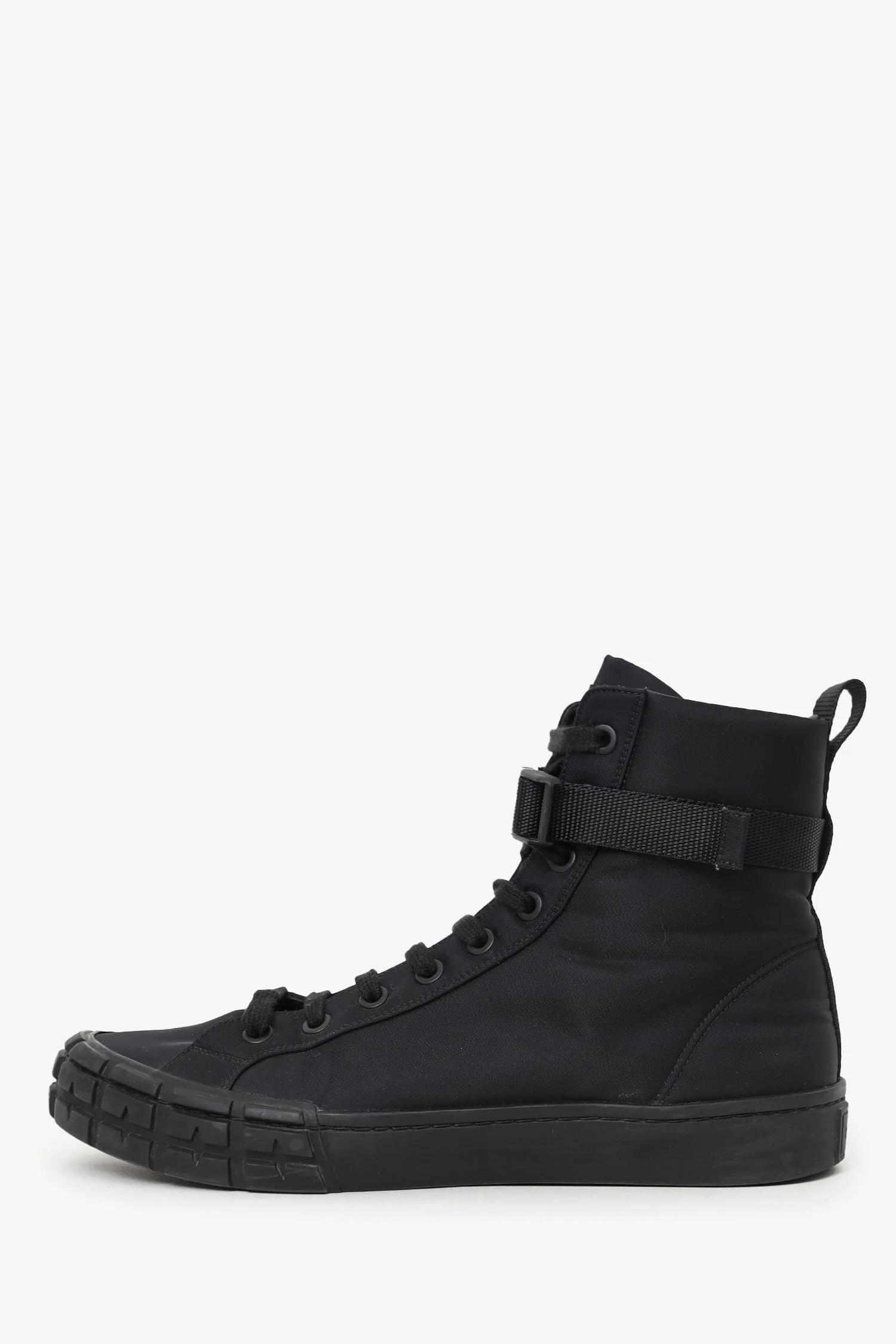 Prada Black Nylon Buckle Detail High Top Sneakers Size 10 Mens - Image 5