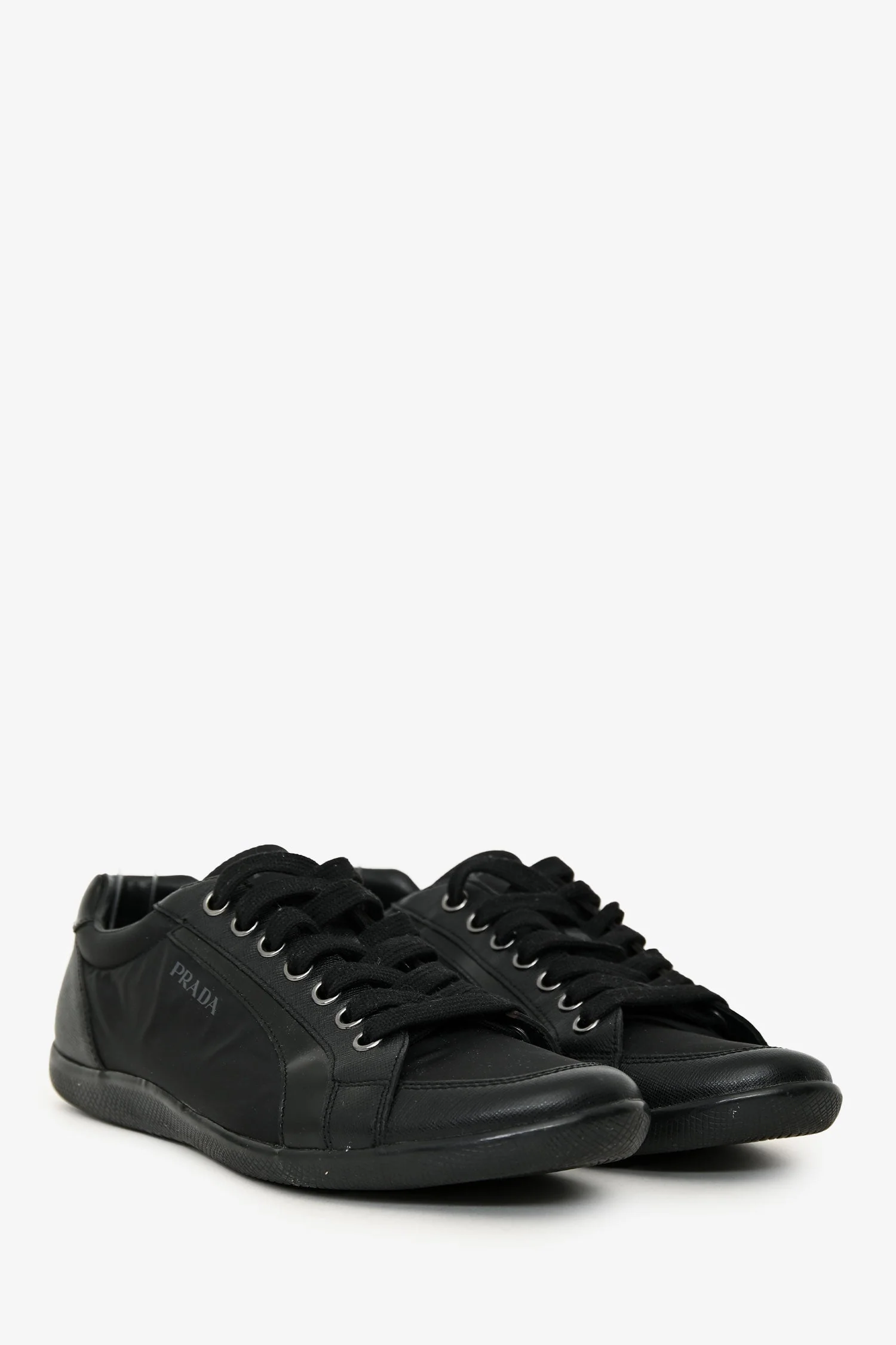 Prada Black Nylon Leather Trimmed Sneakers Size 10 Mens - Image 2