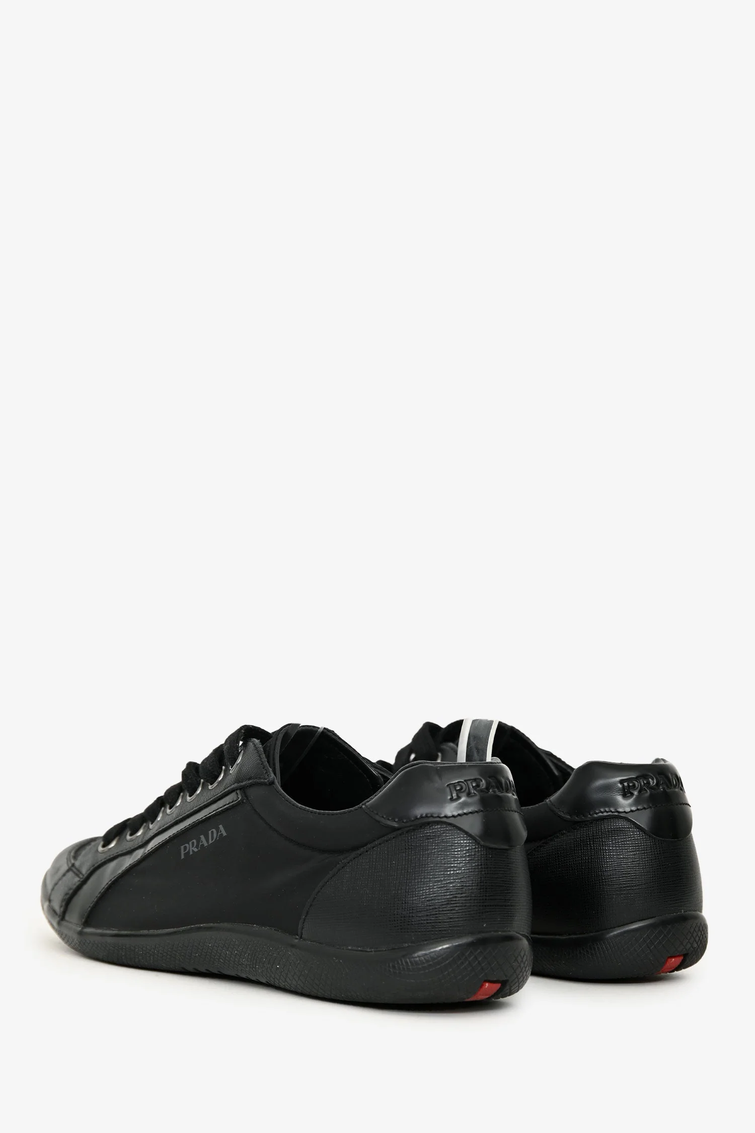 Prada Black Nylon Leather Trimmed Sneakers Size 10 Mens - Image 4