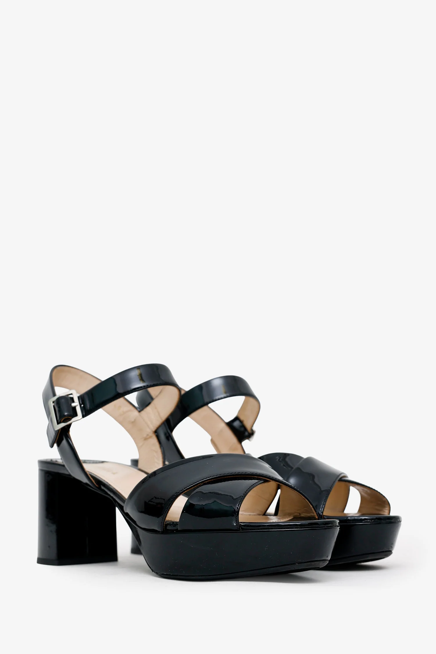 Prada Black Patent Leather Crisscross Ankle Strap Sandals Size 40.5 - Image 2