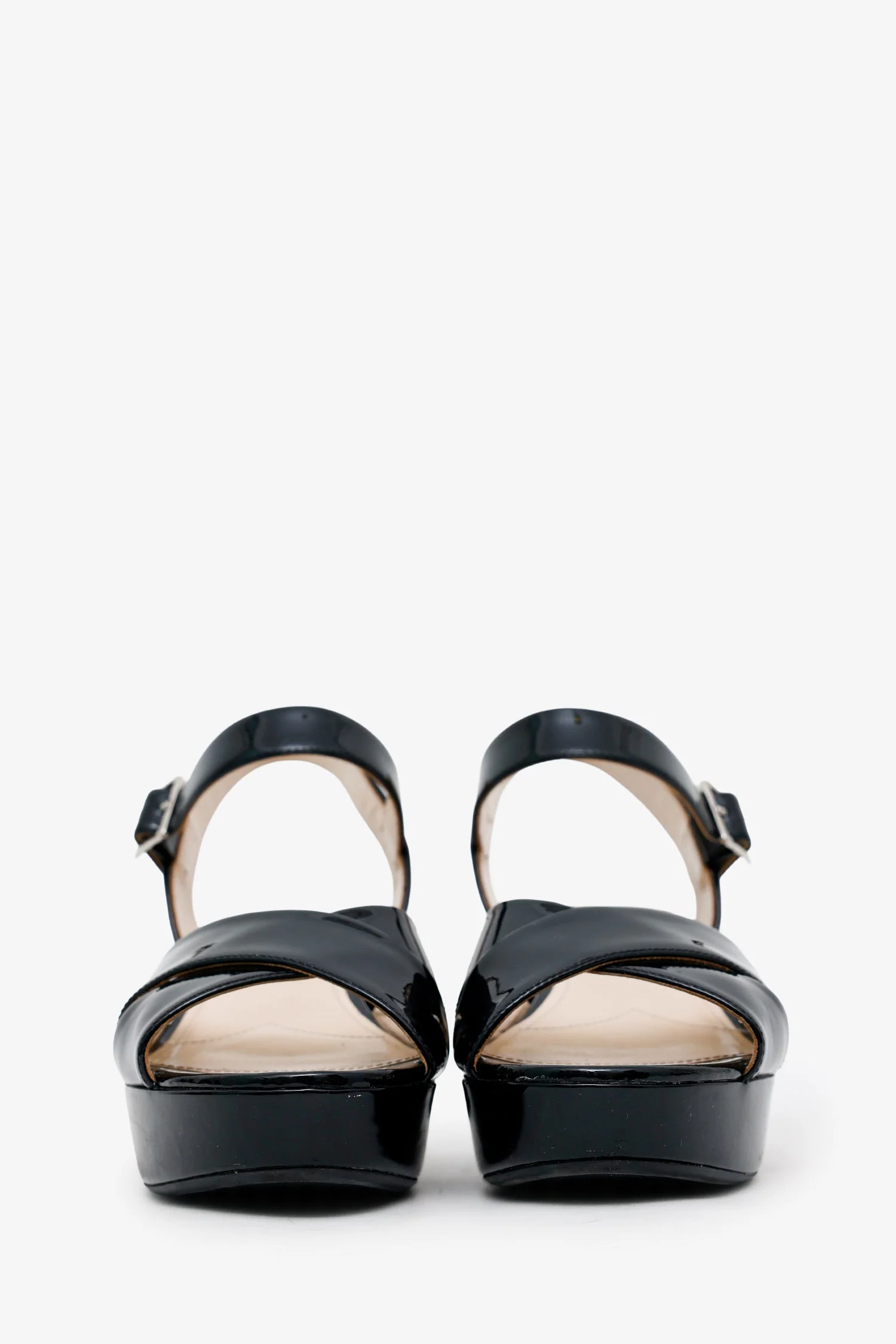 Prada Black Patent Leather Crisscross Ankle Strap Sandals Size 40.5 - Image 3