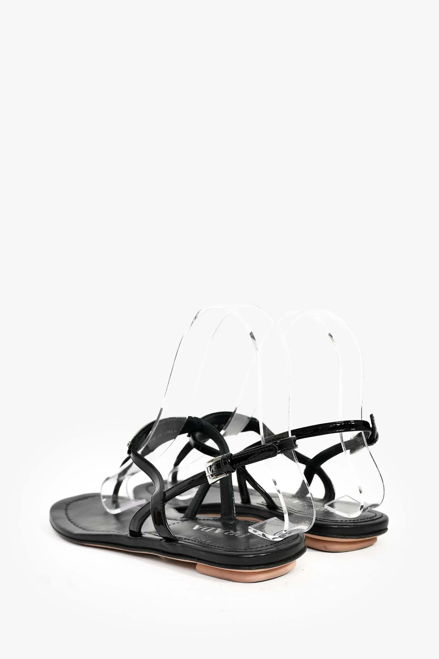 Prada Black Patent Leather Triangle Logo Thong Sandals Size 36 - Image 4
