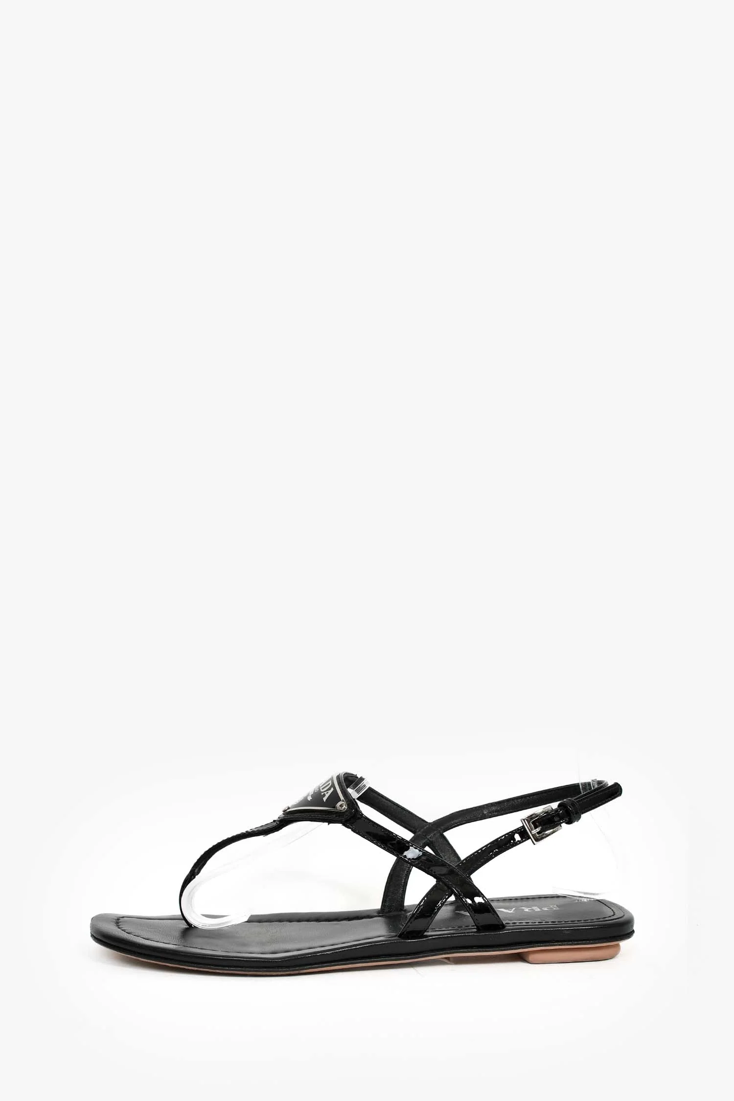 Prada Black Patent Leather Triangle Logo Thong Sandals Size 36 - Image 5