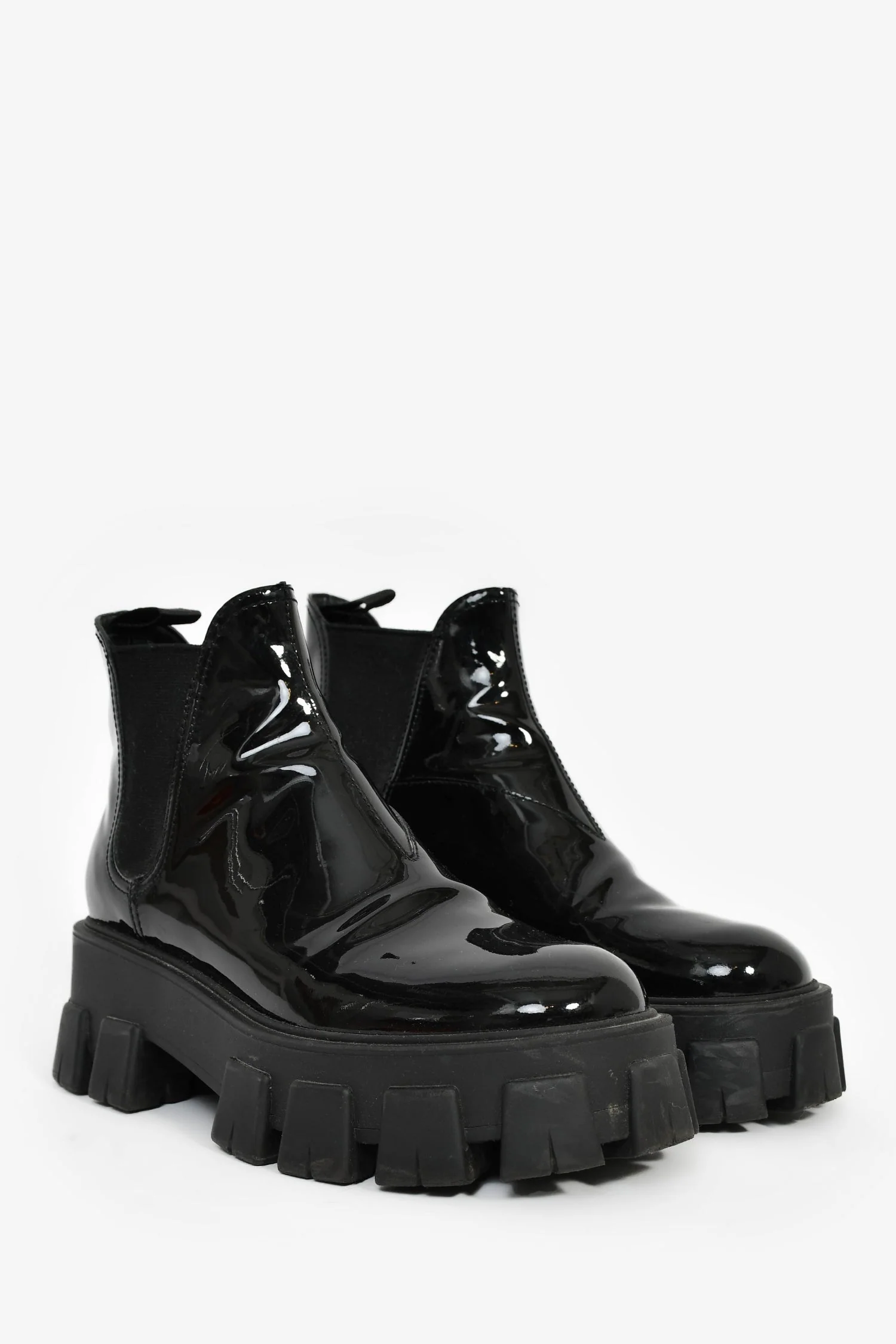 Prada Black Patent Monolith Ankle Boots Size 38 - Image 2