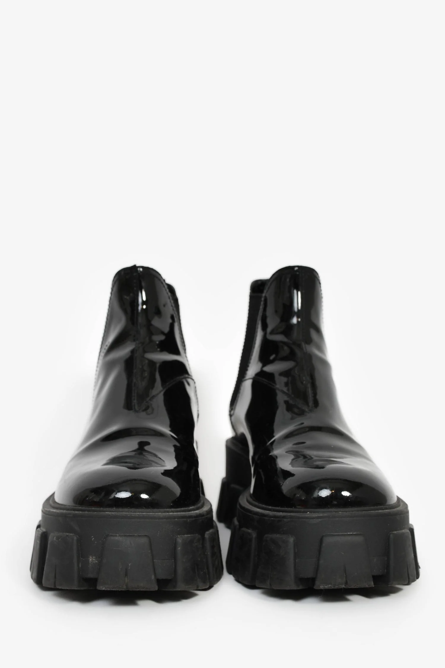 Prada Black Patent Monolith Ankle Boots Size 38 - Image 3