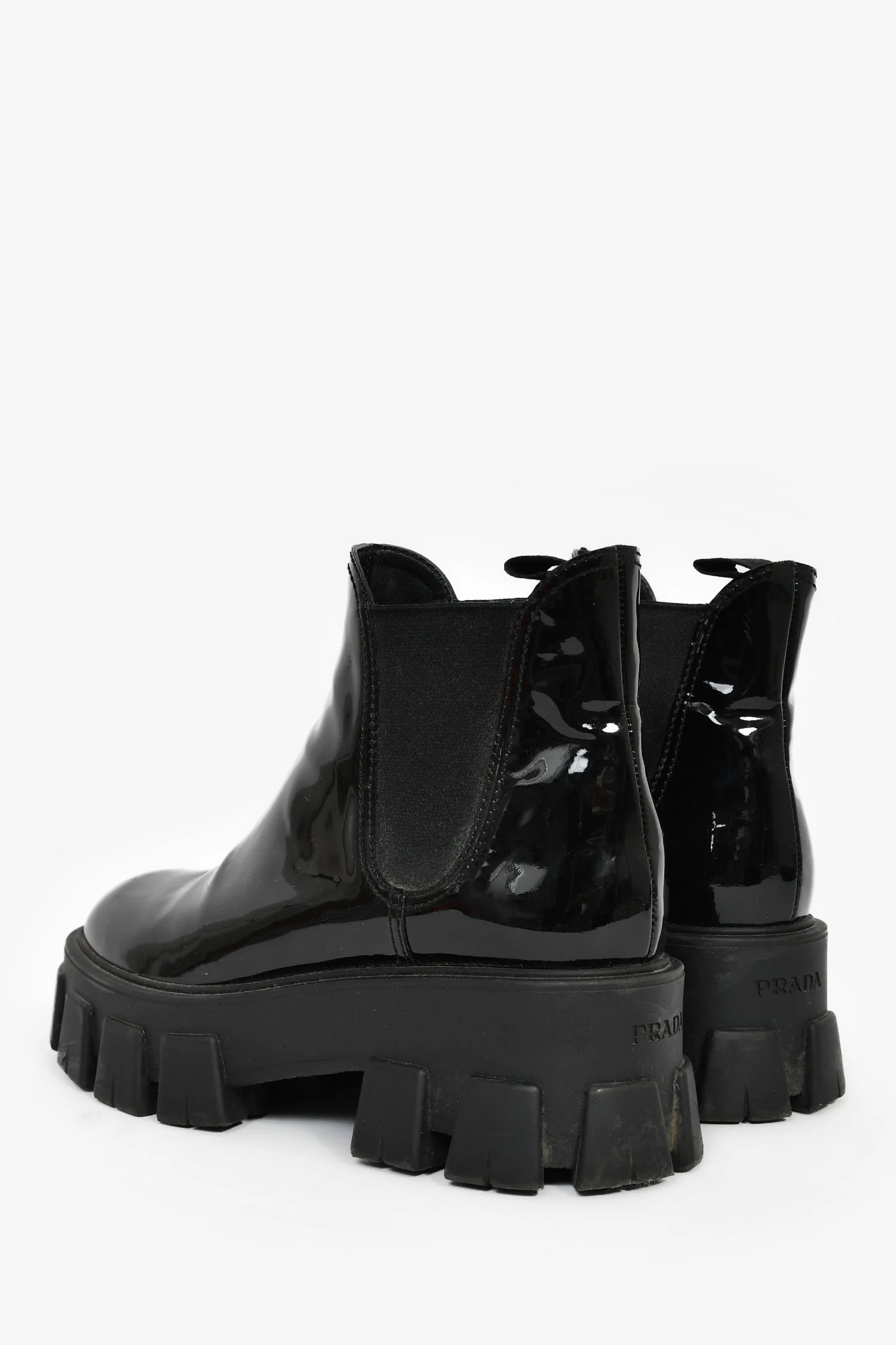 Prada Black Patent Monolith Ankle Boots Size 38 - Image 5