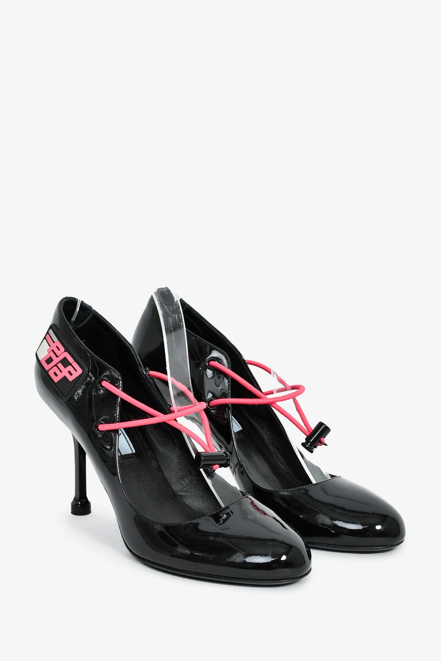 Prada Black Patent Pink Cord Mary Jane Heels Size 38 - Image 2