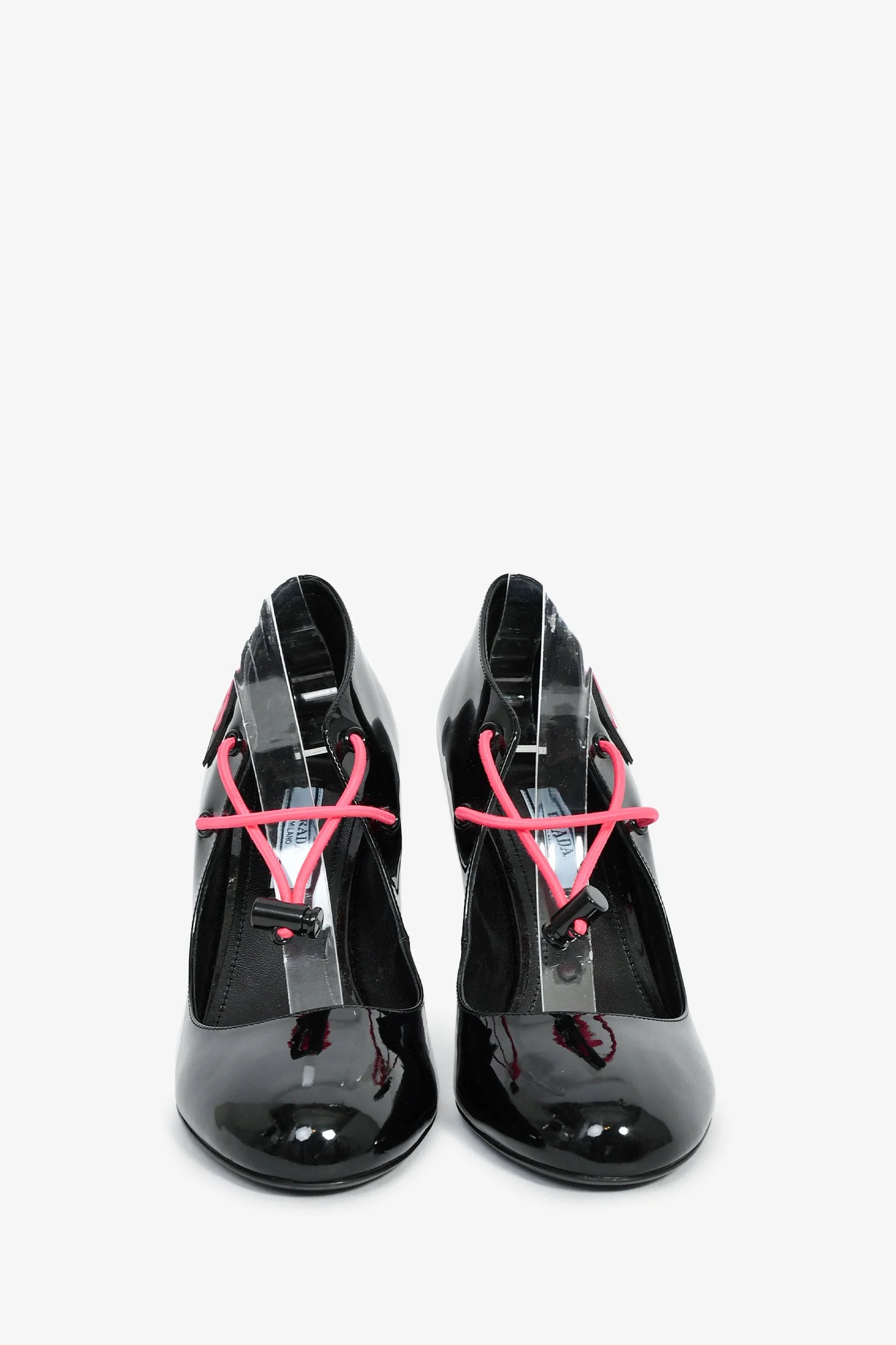 Prada Black Patent Pink Cord Mary Jane Heels Size 38 - Image 3