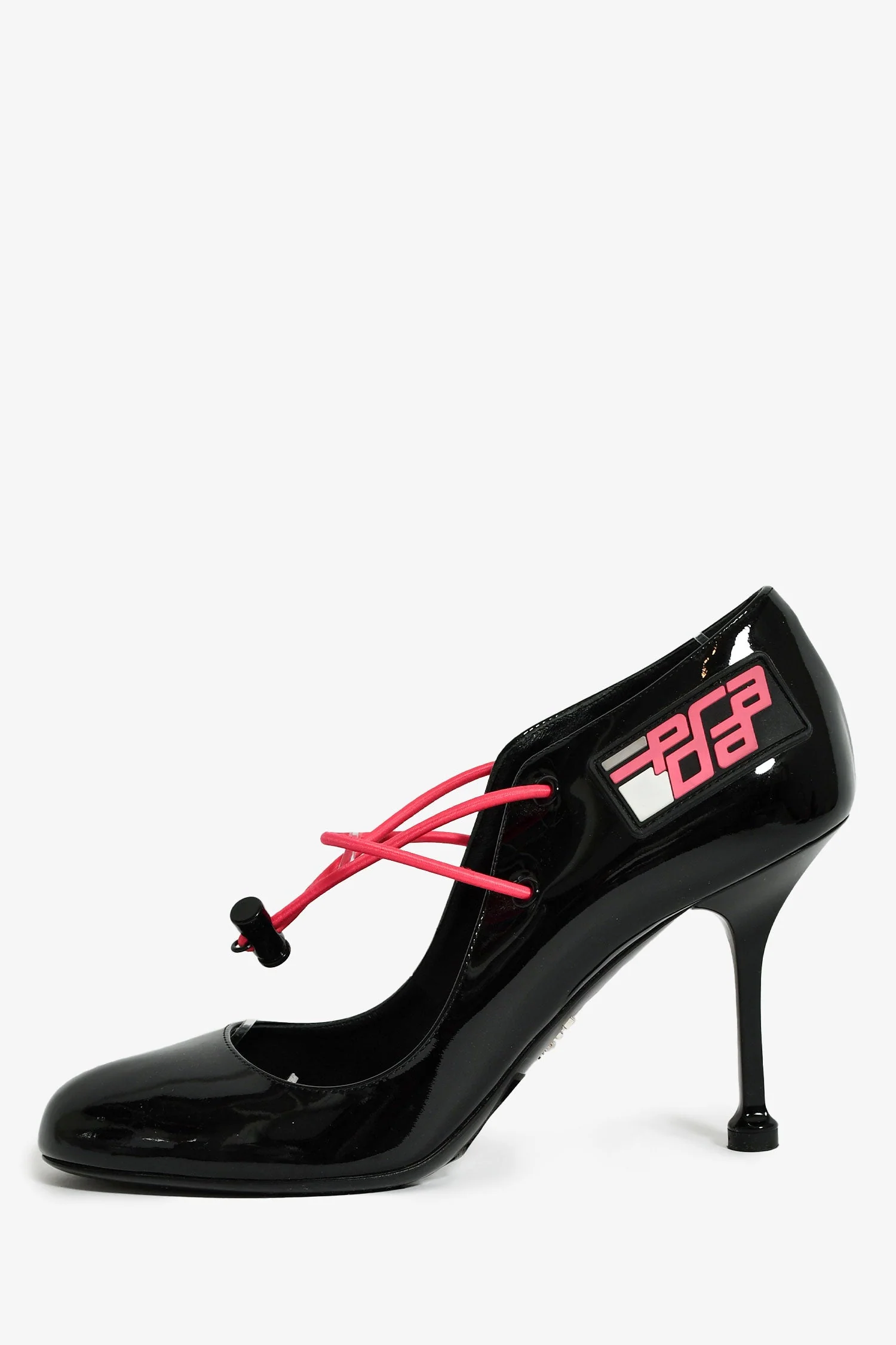 Prada Black Patent Pink Cord Mary Jane Heels Size 38 - Image 4