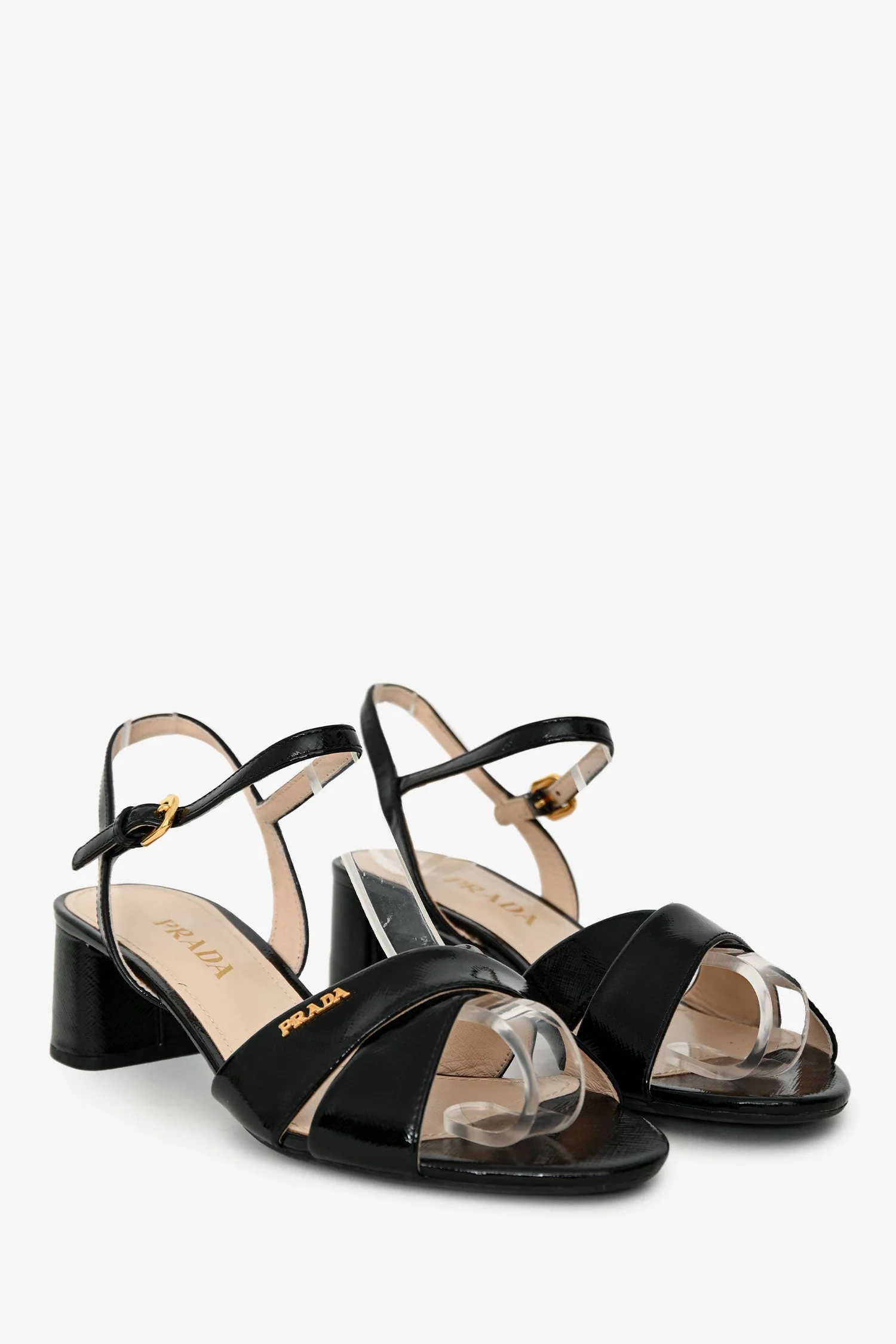 Prada Black Patent Saffiano Leather Kitten Heels Size 37.5 - Image 2