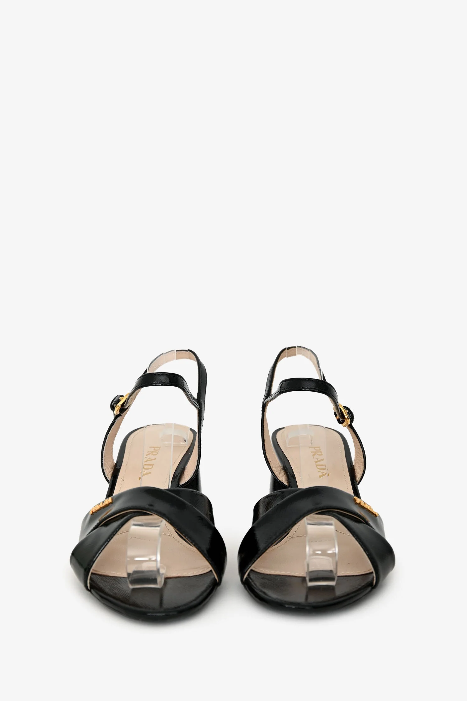Prada Black Patent Saffiano Leather Kitten Heels Size 37.5 - Image 3