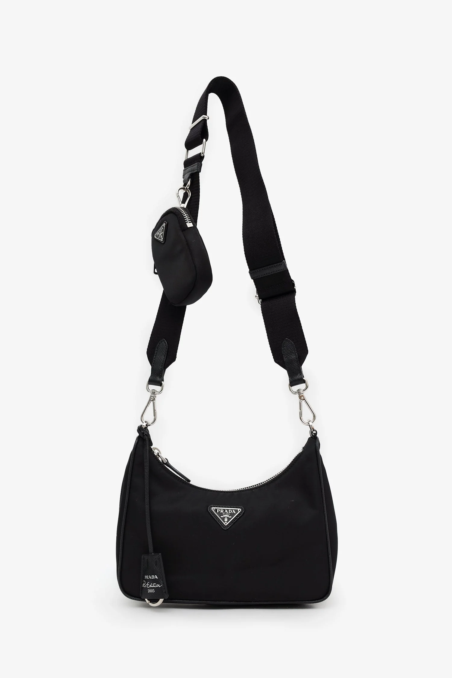 Prada Black Re-Nylon Re-Edition 2005 Bag With Strap + Pouch - Image 8