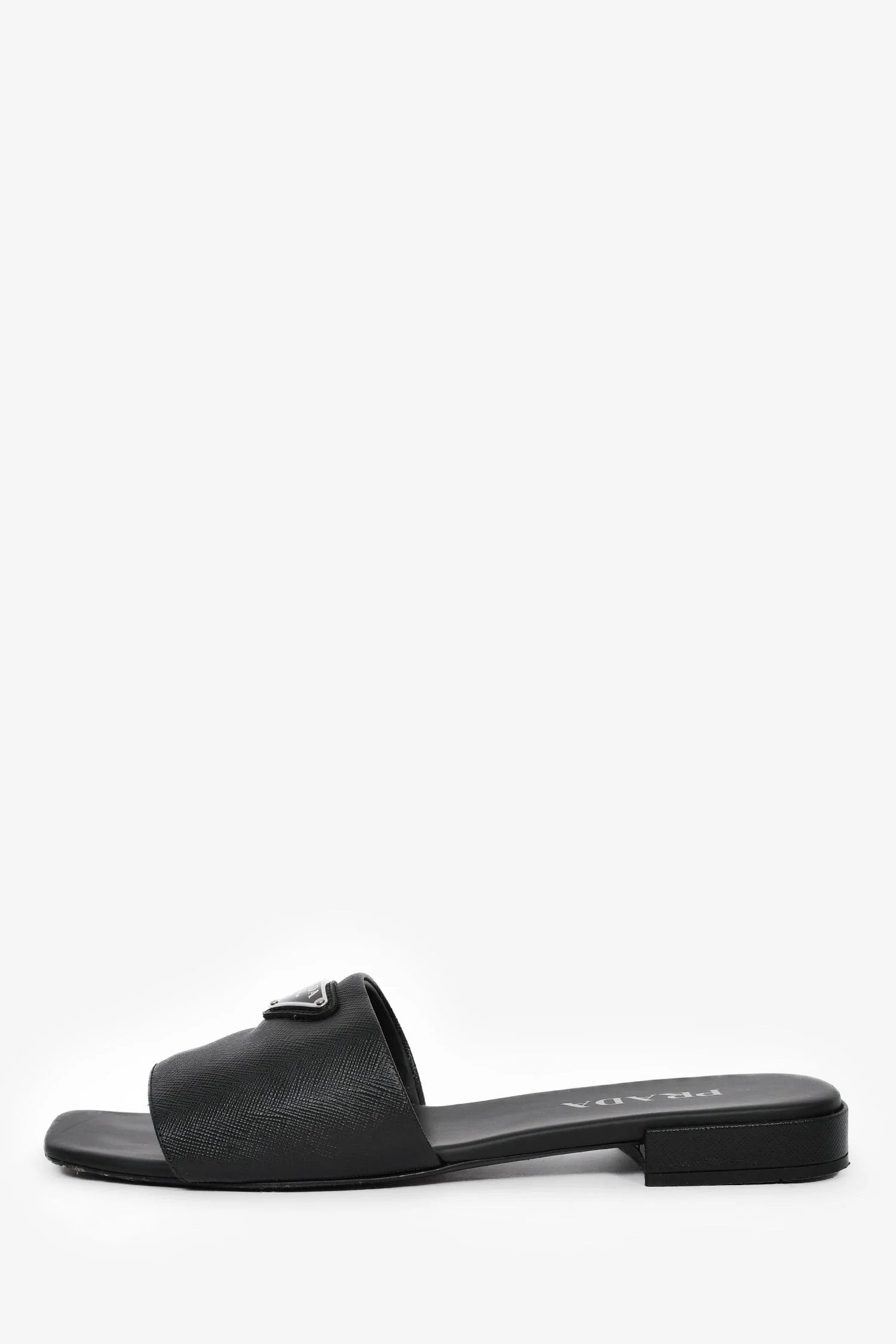 Prada Black Saffiano Leather Logo Triangle Plaque Sandals Size 41 - Image 4