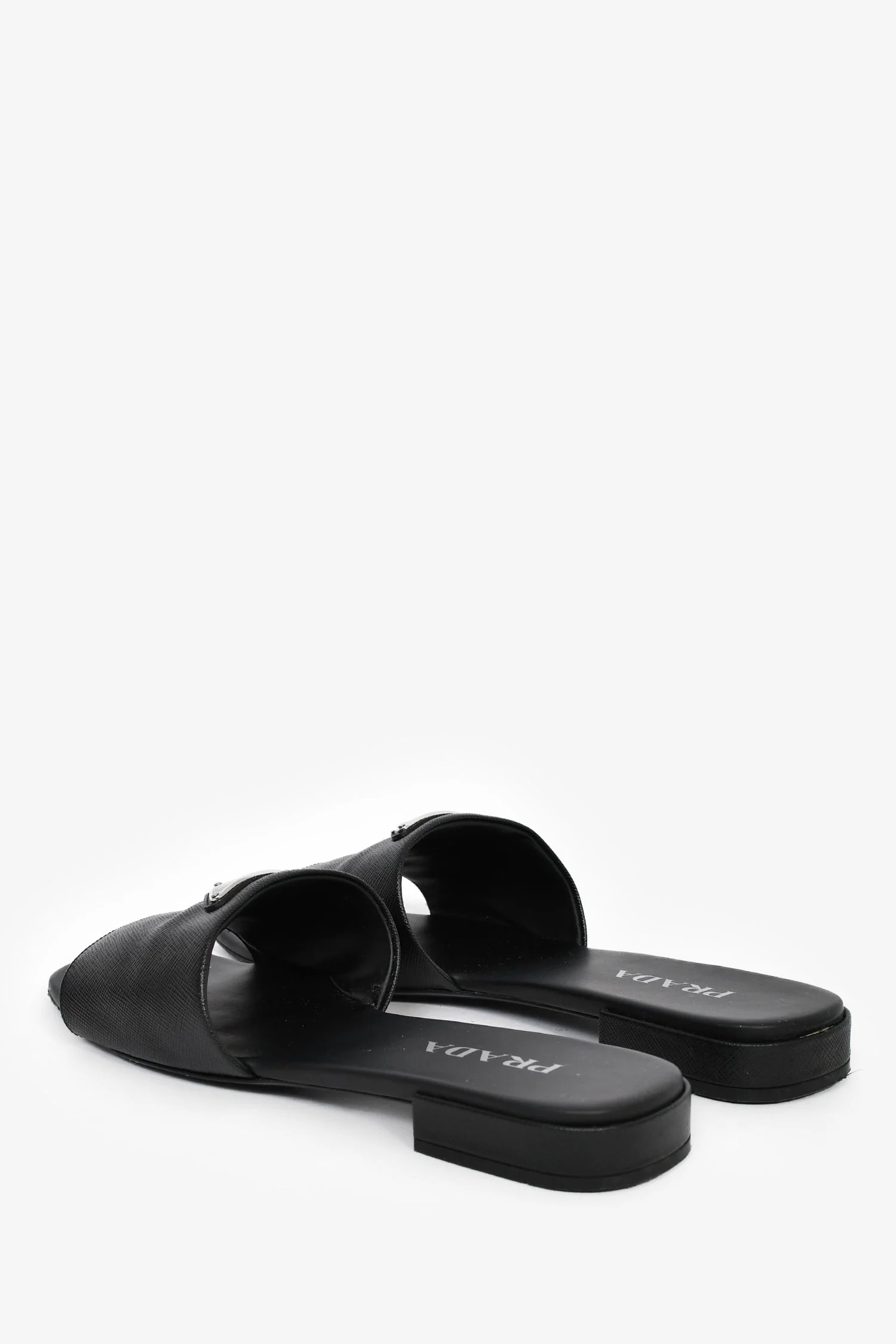 Prada Black Saffiano Leather Logo Triangle Plaque Sandals Size 41 - Image 5