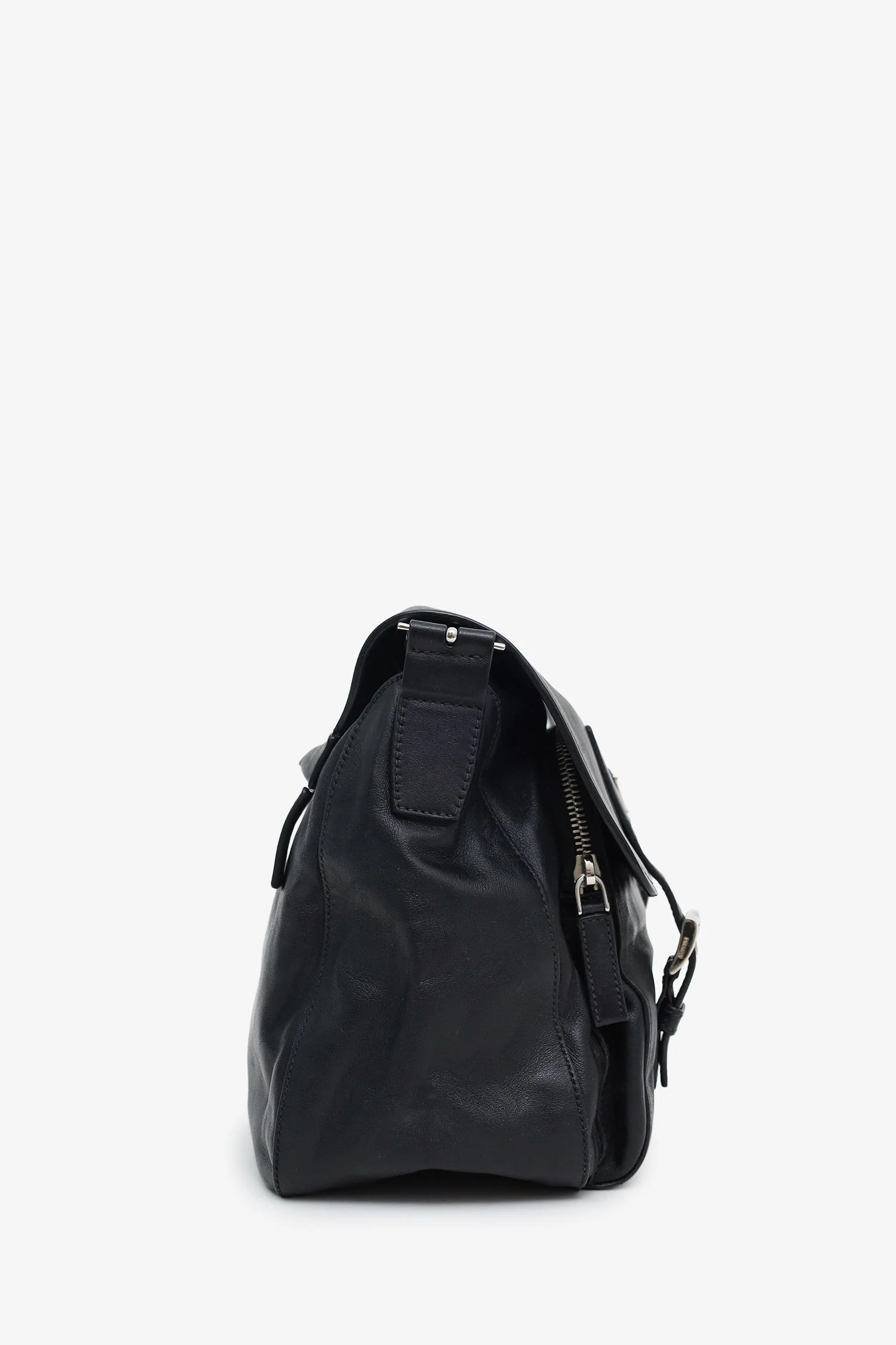 Prada Black Soft Calfskin Leather Messenger Bag - Image 3