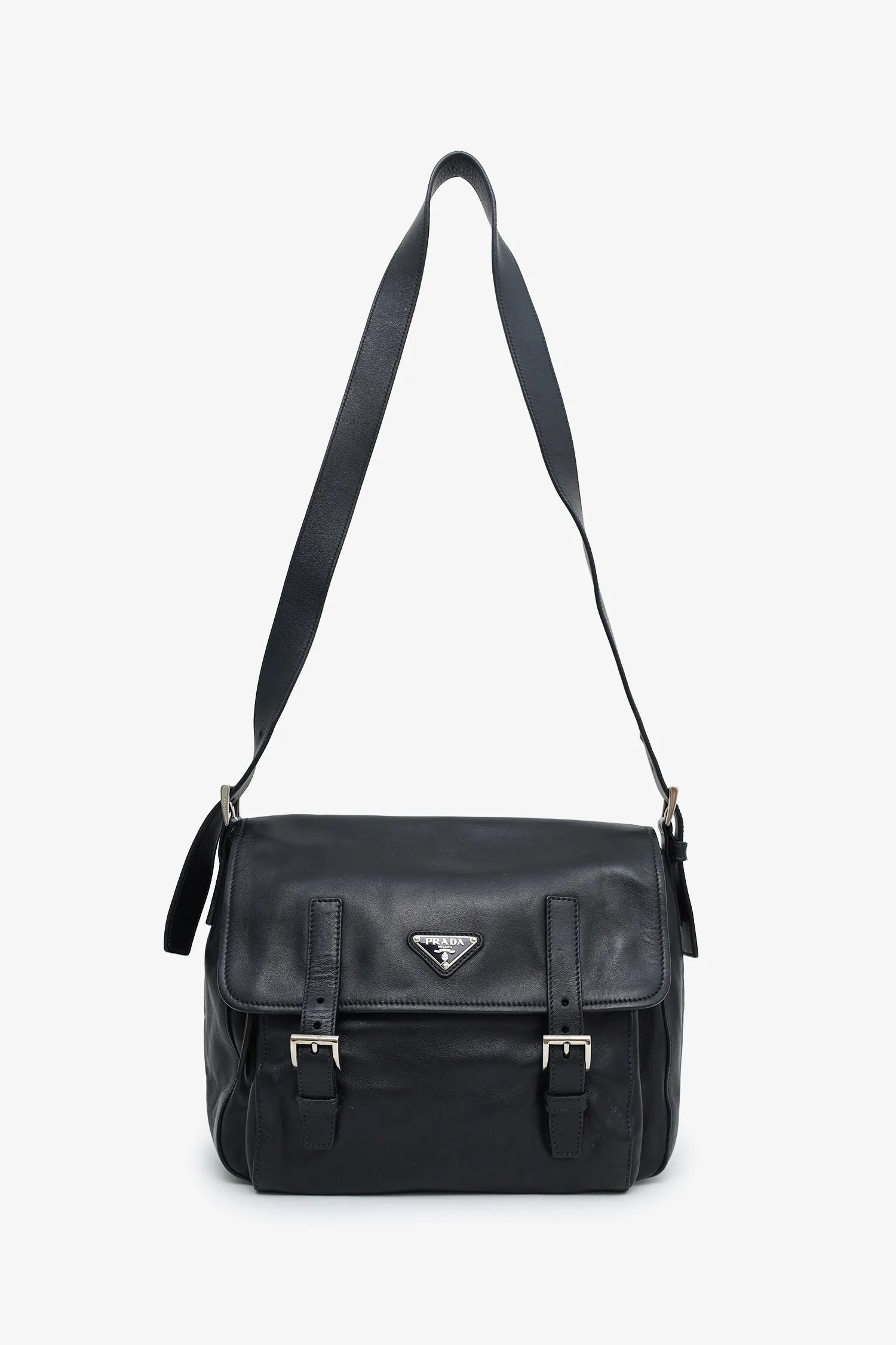 Prada Black Soft Calfskin Leather Messenger Bag - Image 6