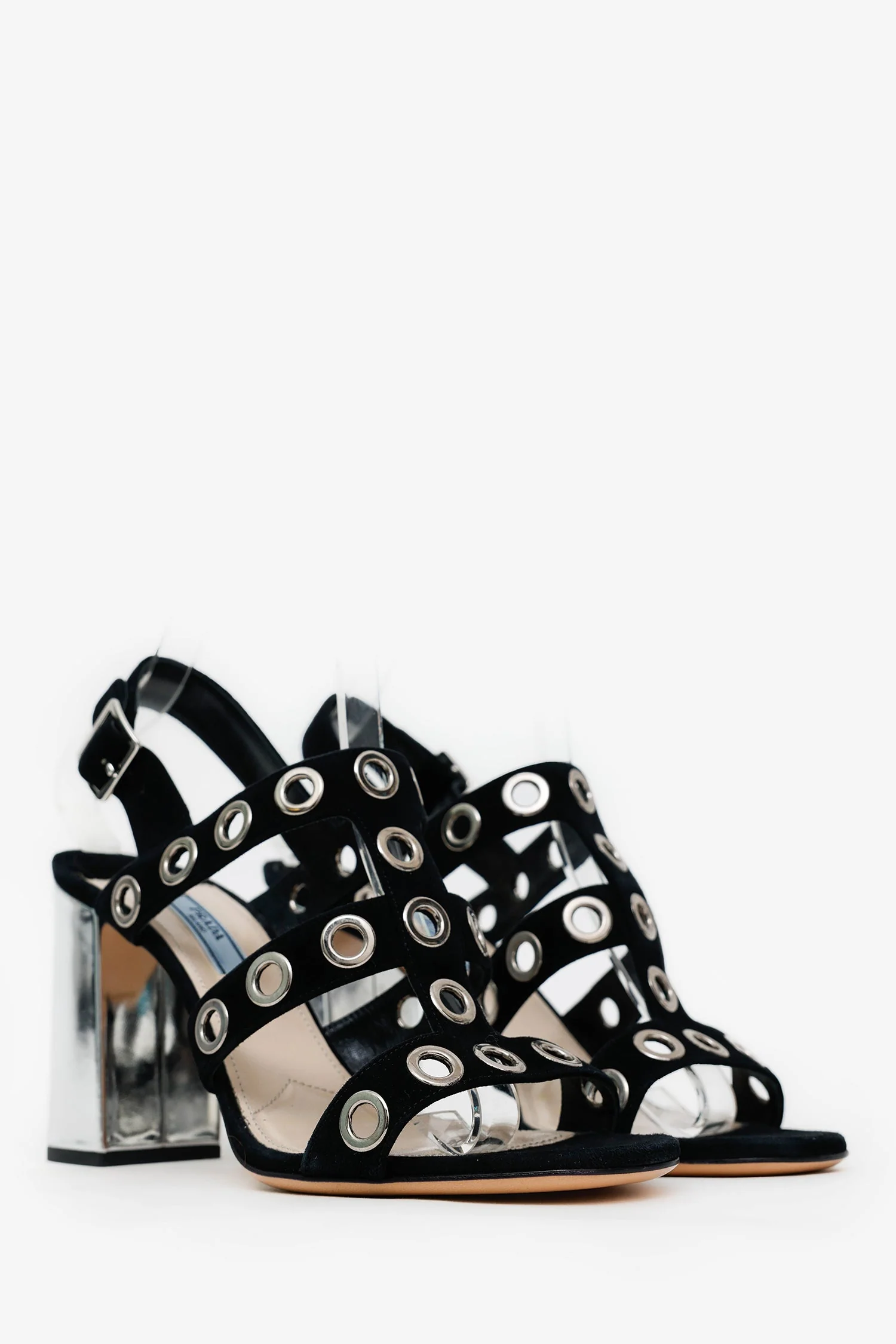 Prada Black Suede Grommet Sandals Size 38.5 - Image 2