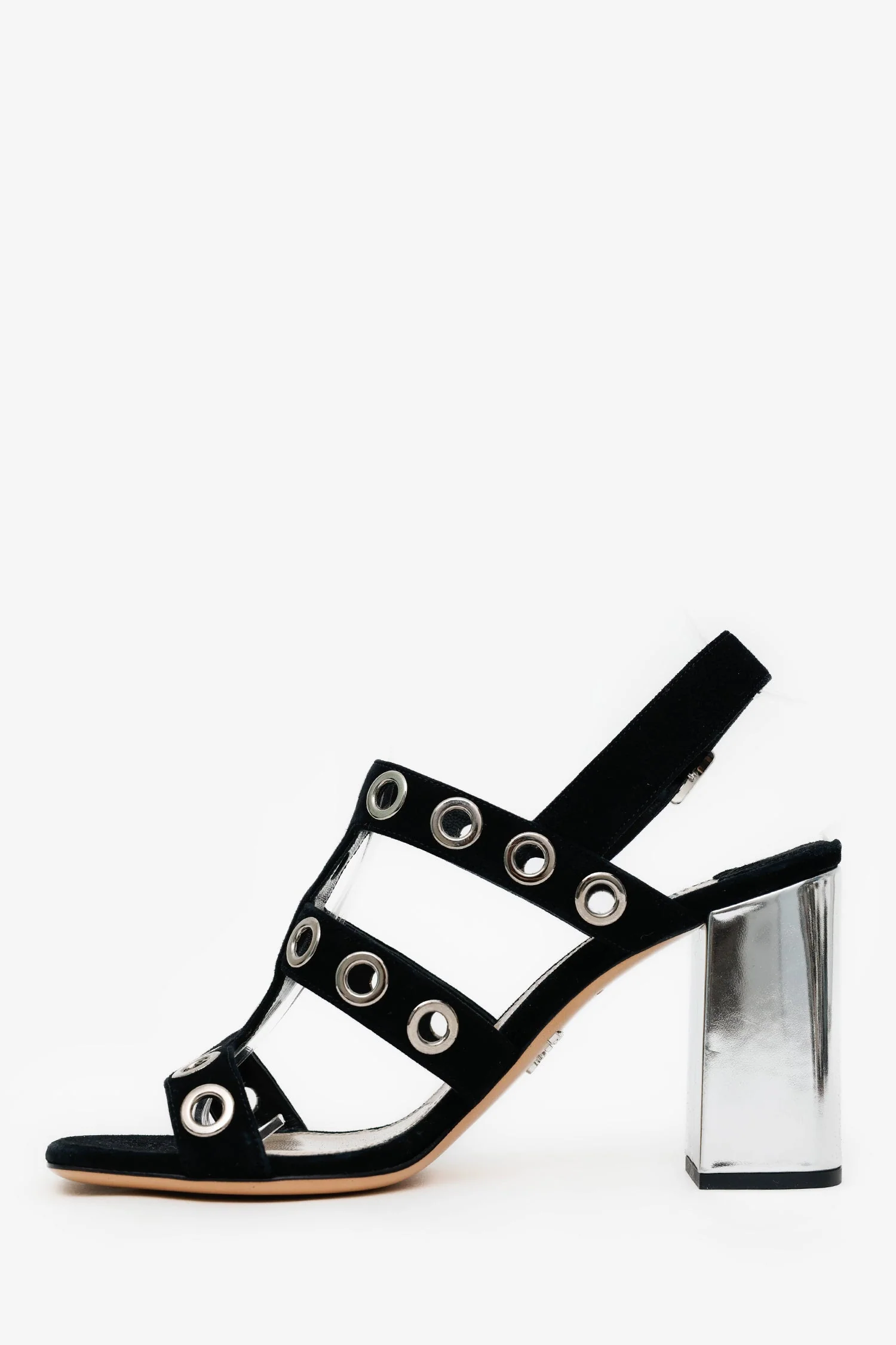Prada Black Suede Grommet Sandals Size 38.5 - Image 4