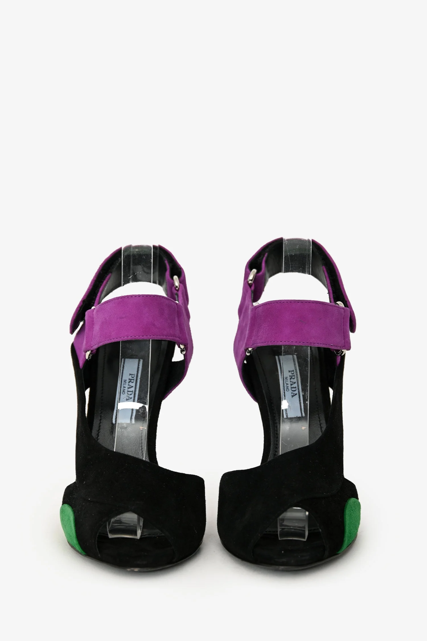 Prada Black Suede Leather Colour Block Peep Toe Sandals Size 36 - Image 3