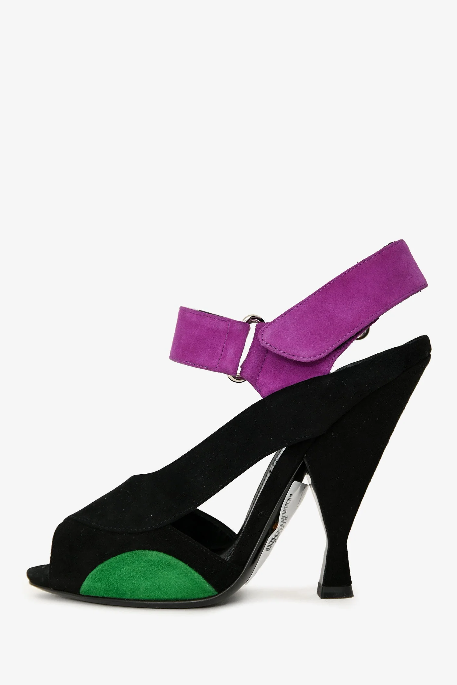 Prada Black Suede Leather Colour Block Peep Toe Sandals Size 36 - Image 4