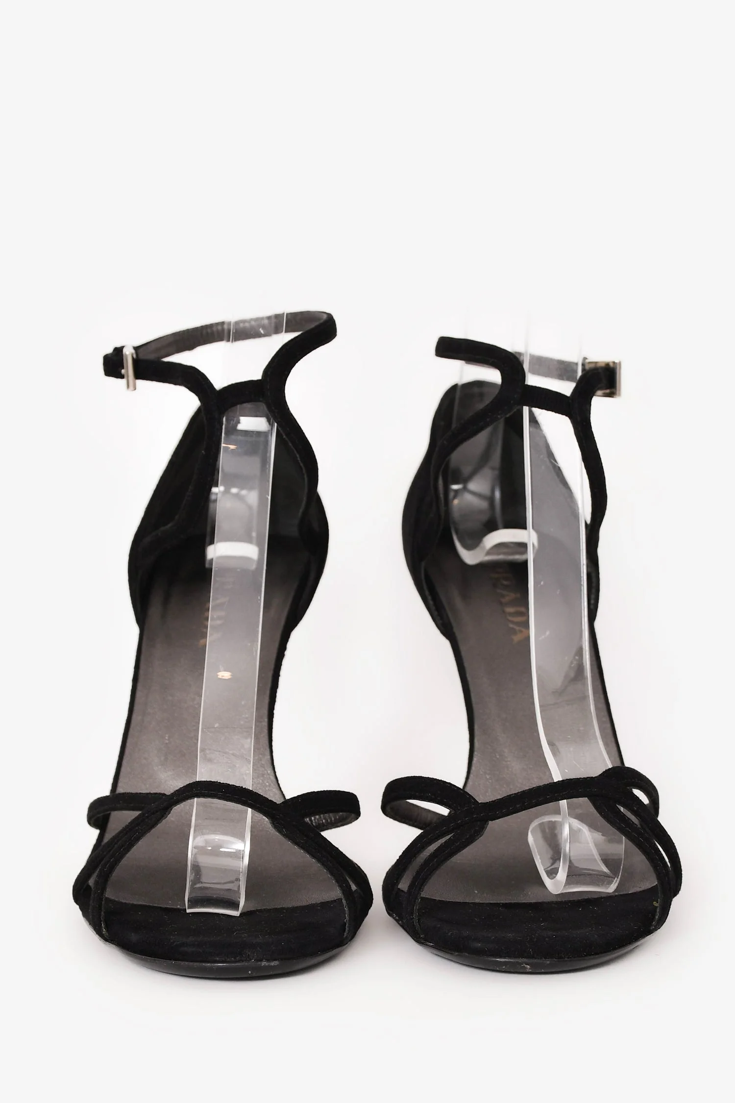 Prada Black Suede Pink/Grey Heels Size 39 - Image 3