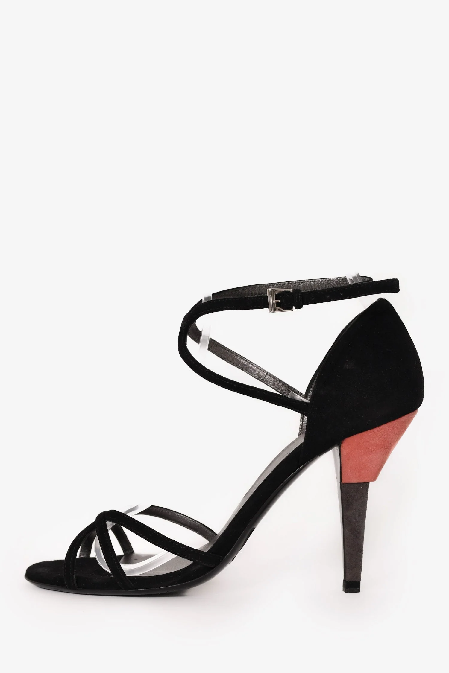 Prada Black Suede Pink/Grey Heels Size 39 - Image 4