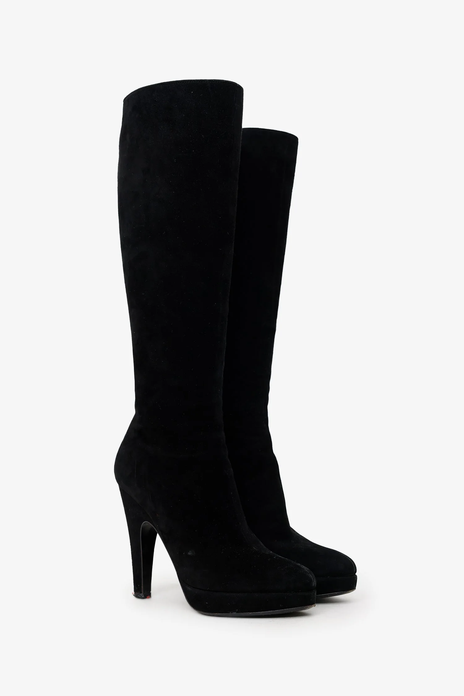 Prada Black Suede Platform Knee High Boots Size 36 - Image 2