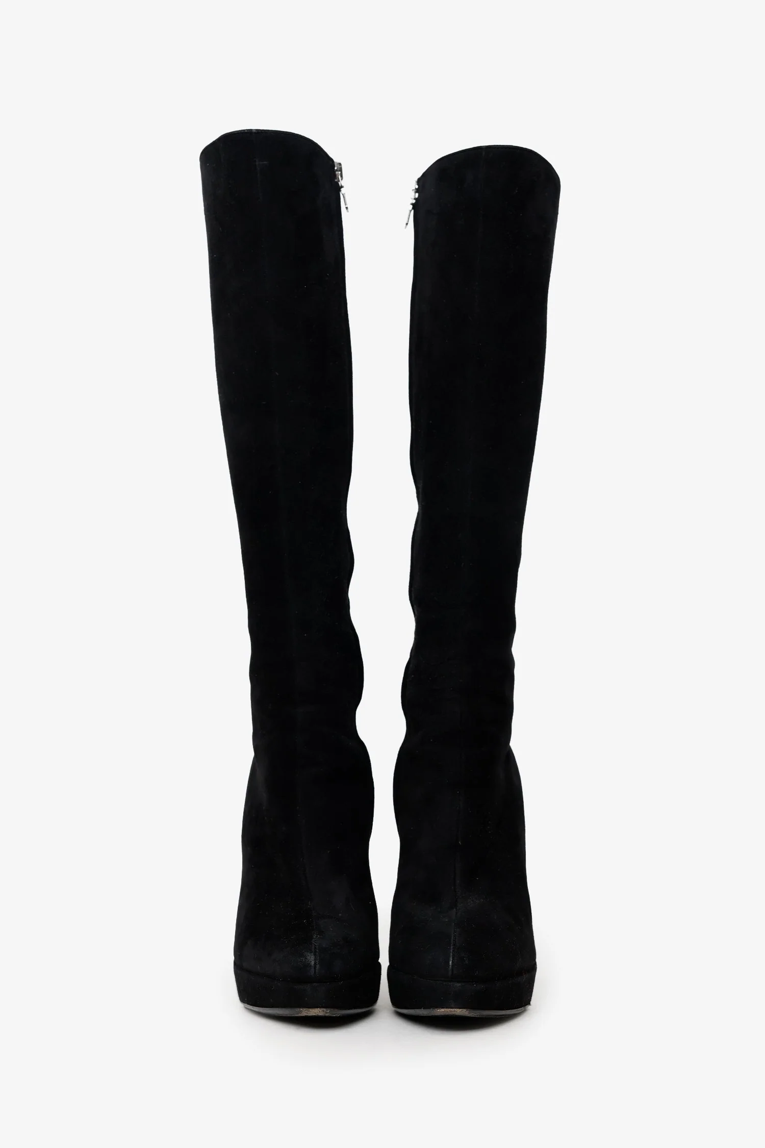 Prada Black Suede Platform Knee High Boots Size 36 - Image 3