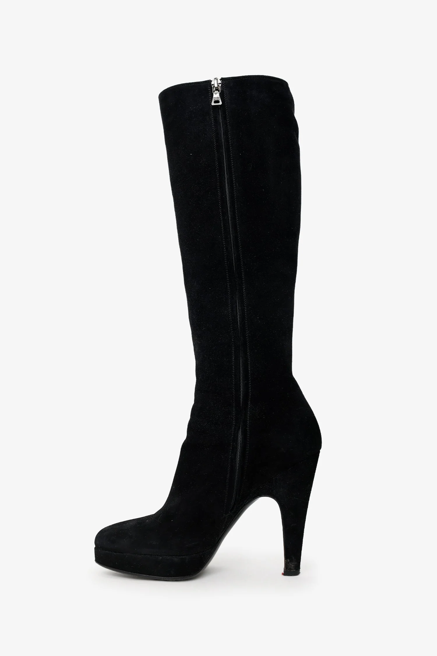 Prada Black Suede Platform Knee High Boots Size 36 - Image 4