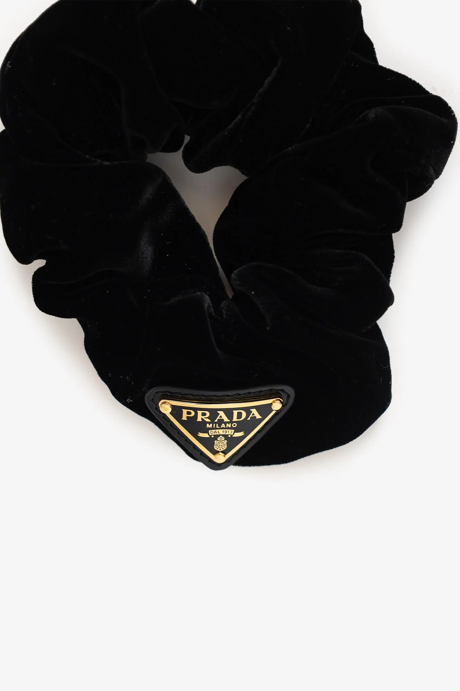 Prada Black Velvet Triangle-logo Scrunchie - Image 2