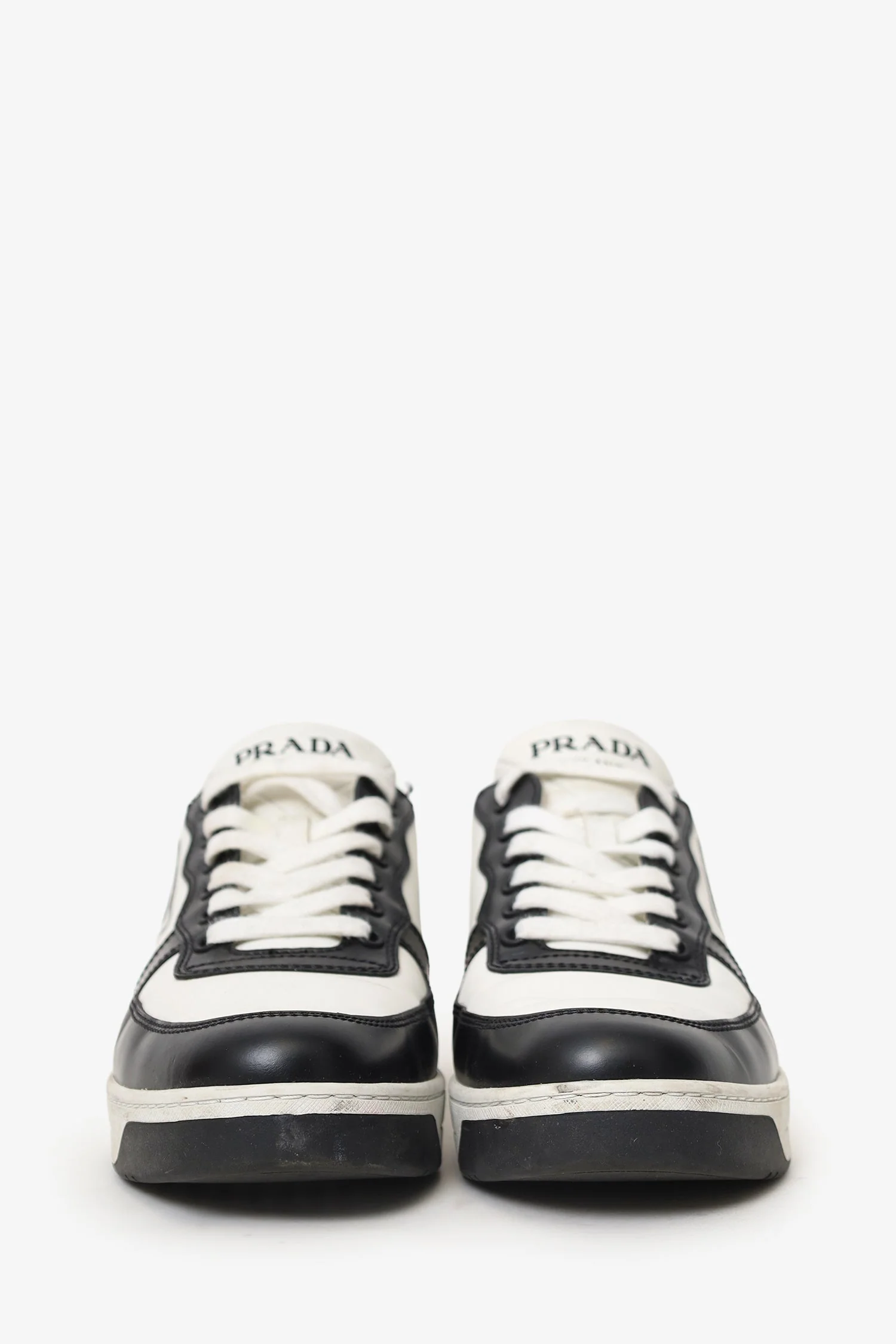 Prada Black/White Leather Logo Sneakers Size 37.5 - Image 3