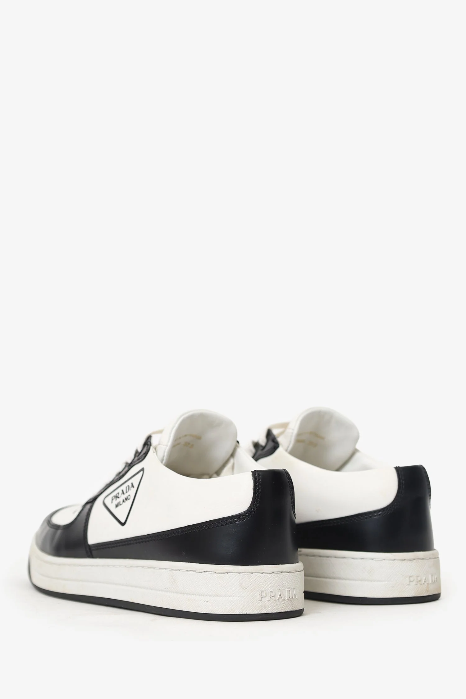 Prada Black/White Leather Logo Sneakers Size 37.5 - Image 4