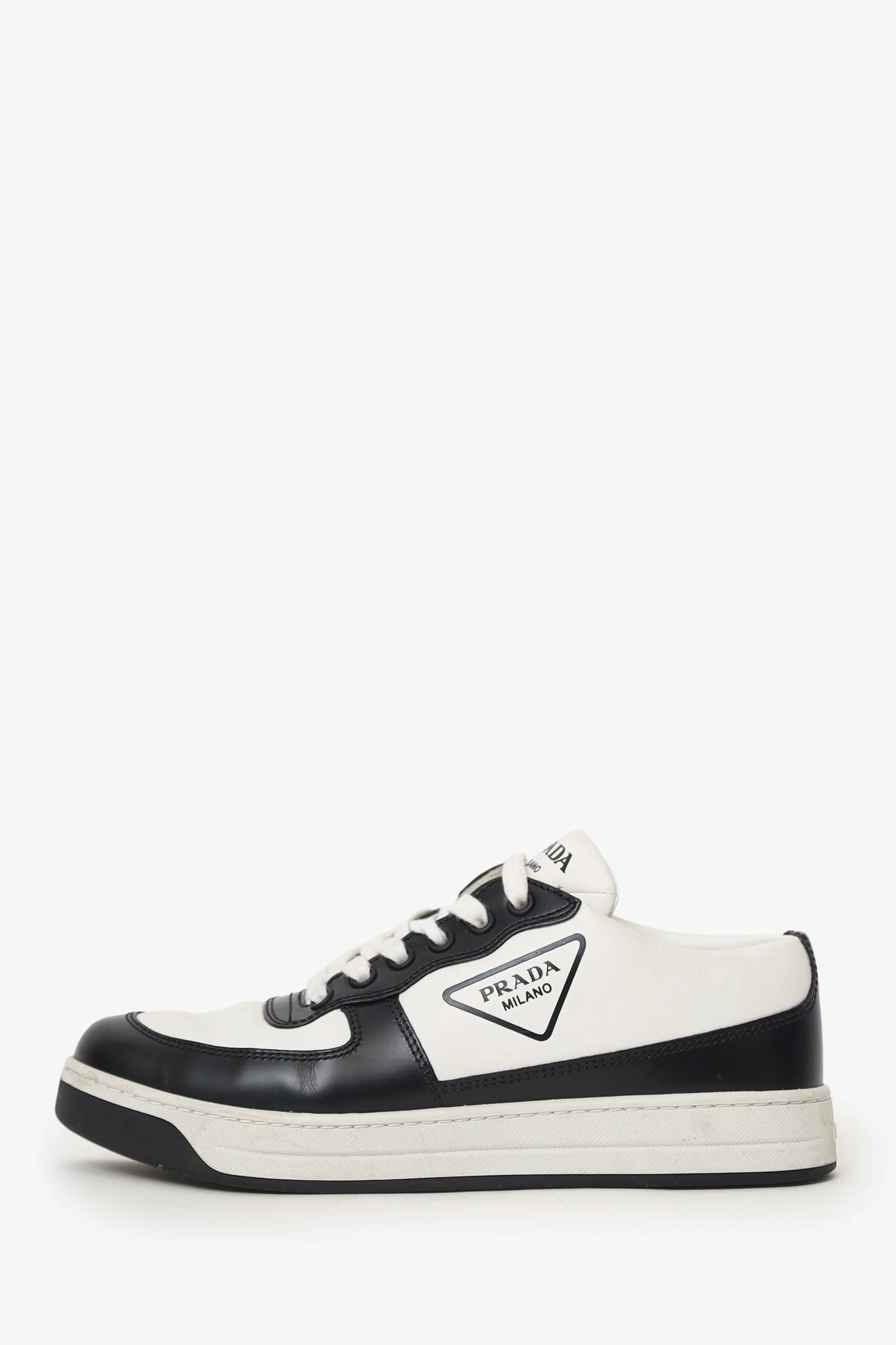 Prada Black/White Leather Logo Sneakers Size 37.5 - Image 5