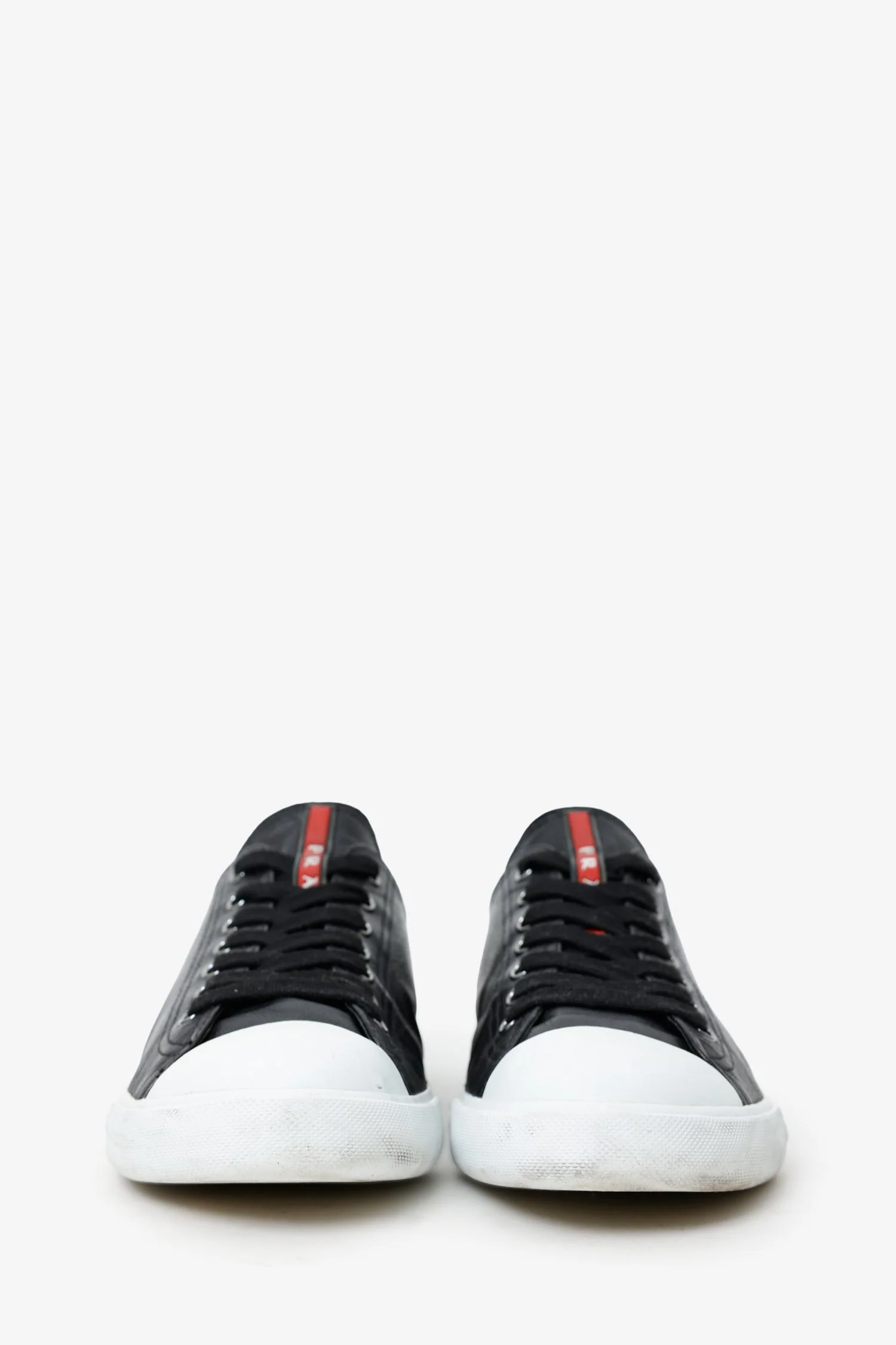 Prada Black/White Leather Low Top Sneaker Size 10 Mens - Image 3