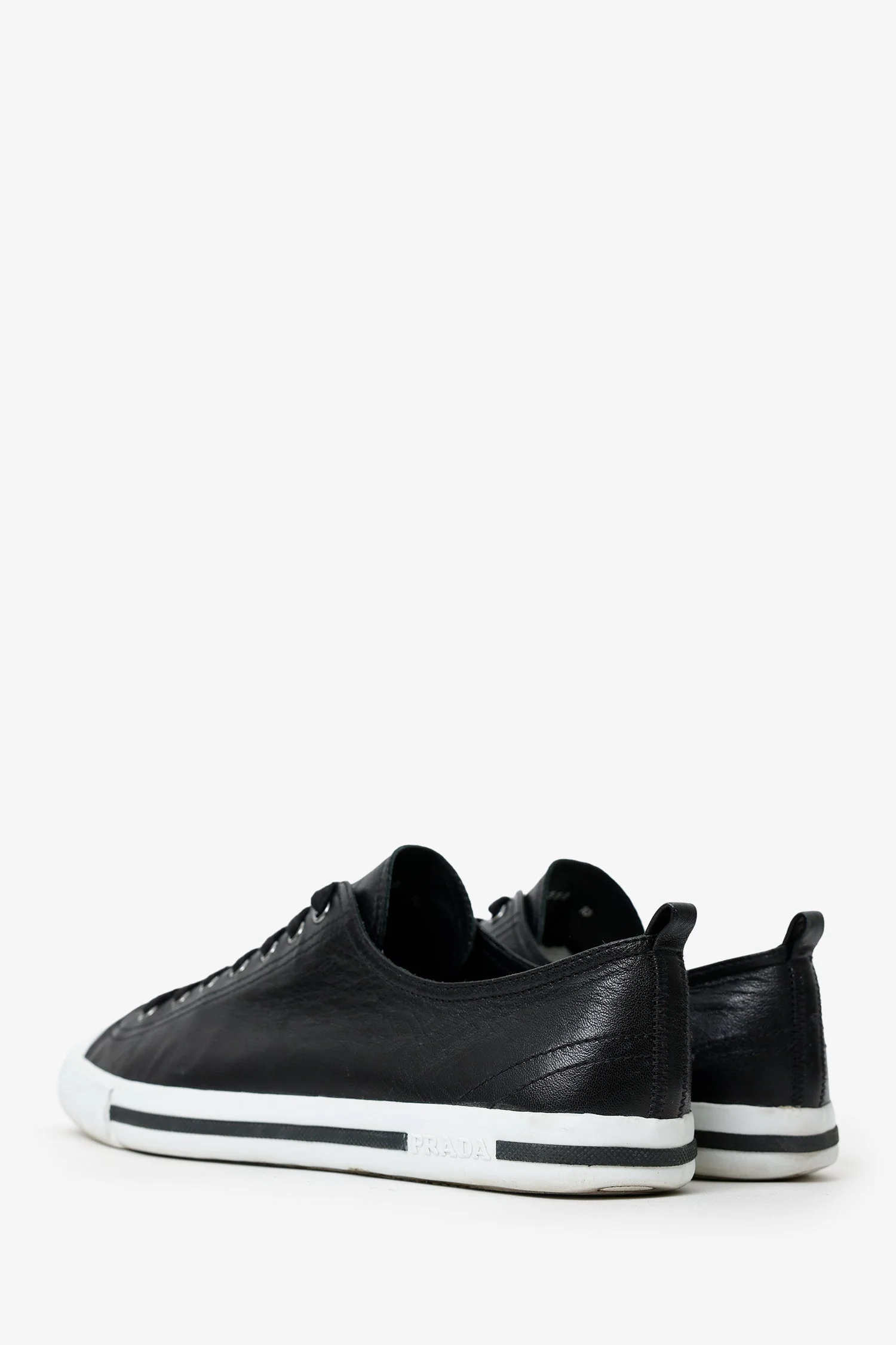 Prada Black/White Leather Low Top Sneaker Size 10 Mens - Image 4