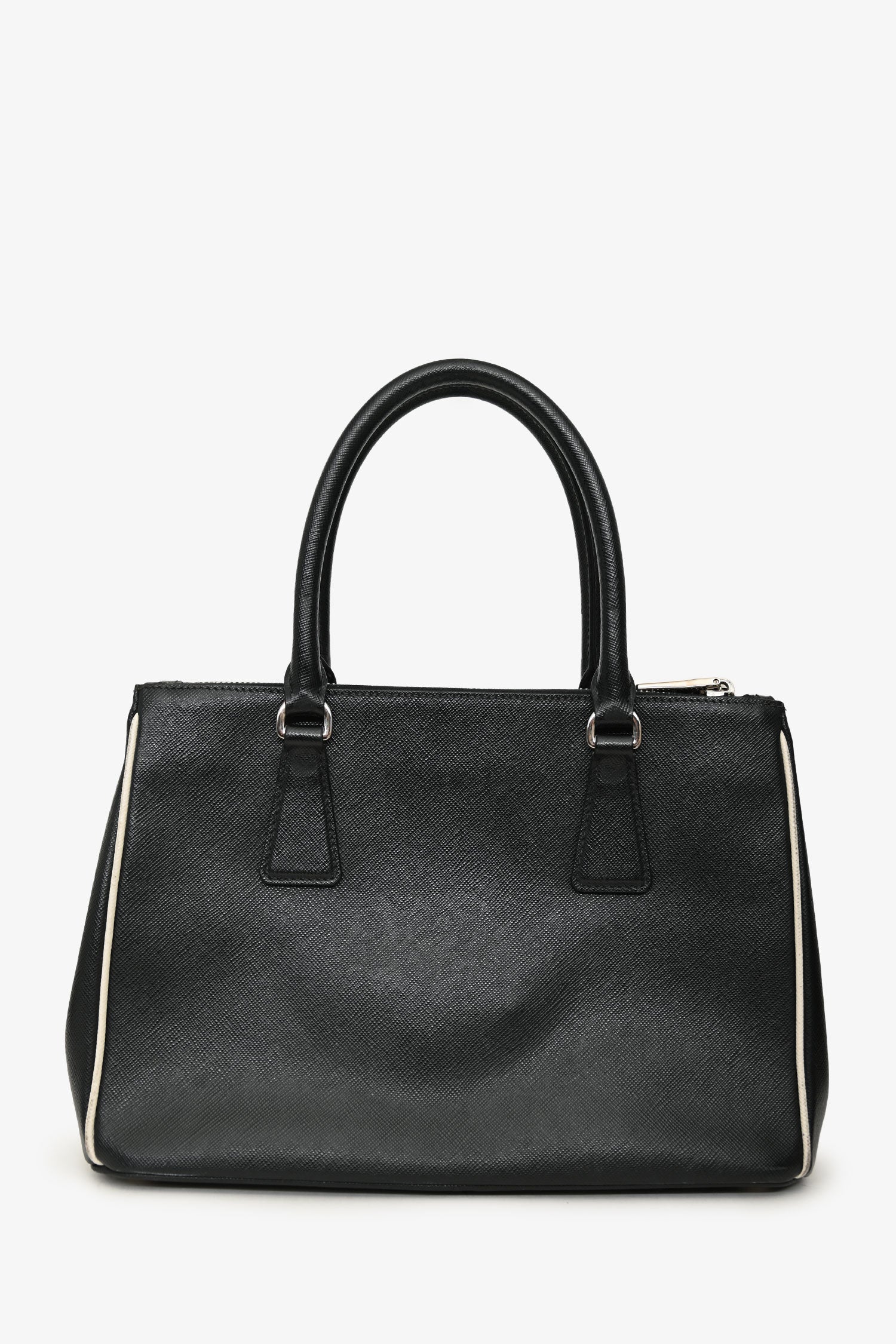 Prada Black/White Saffiano Small Double Zip Galleria Tote With Strap - Image 2