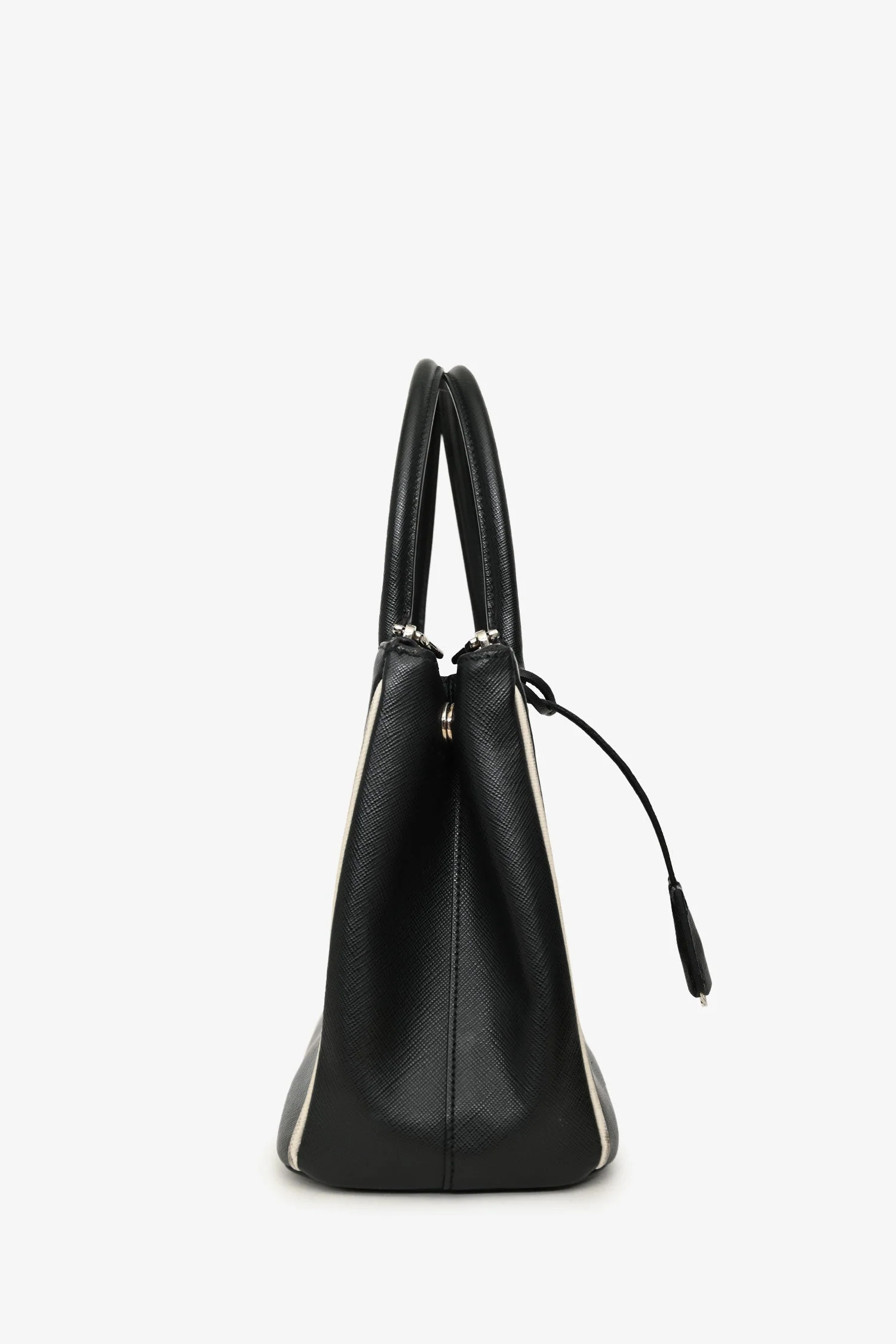Prada Black/White Saffiano Small Double Zip Galleria Tote With Strap - Image 3