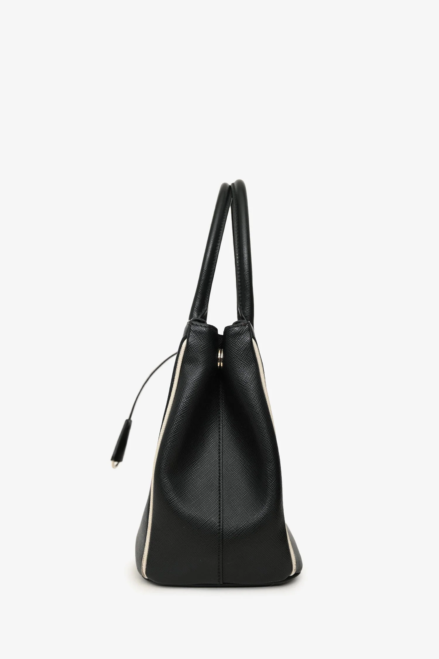 Prada Black/White Saffiano Small Double Zip Galleria Tote With Strap - Image 4